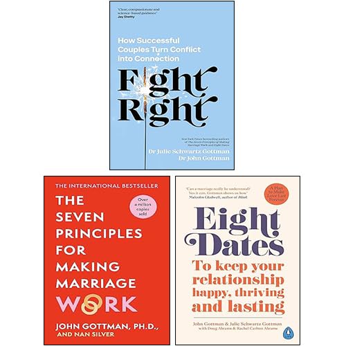 Front covers of the Fight Right, Eight Dates, and The Seven Principles for Making Marriage Work 3-book Gottman paperback collection set