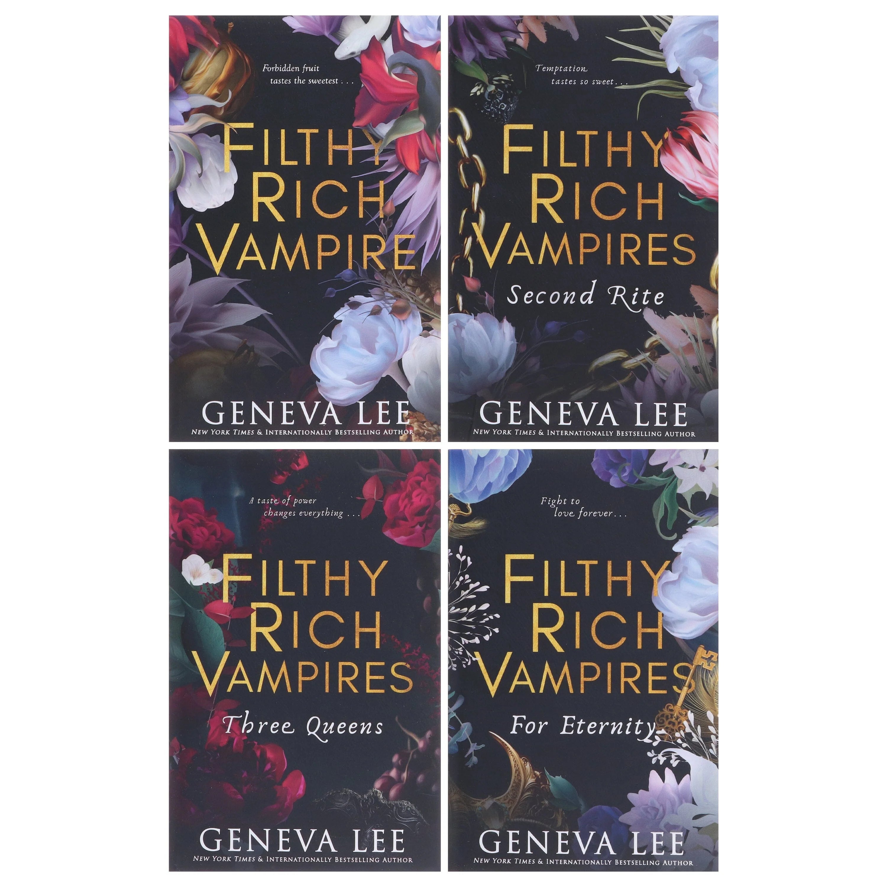 Front cover view of the Filthy Rich Vampires paperback box set by Geneva Lee, showing all four vampire romance novel covers.