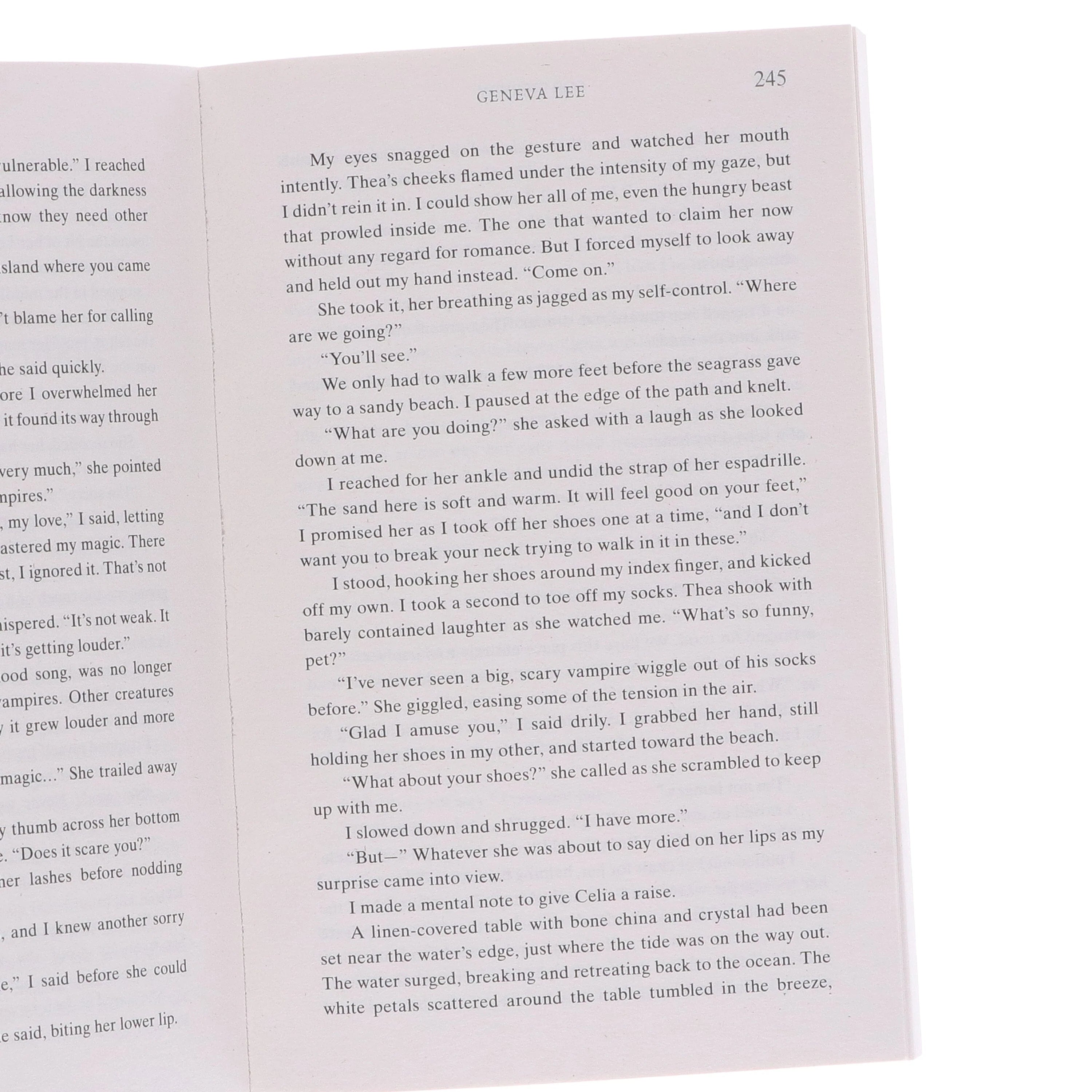 Inside page spread of a Filthy Rich Vampires paperback novel by Geneva Lee, showing the printed interior text.