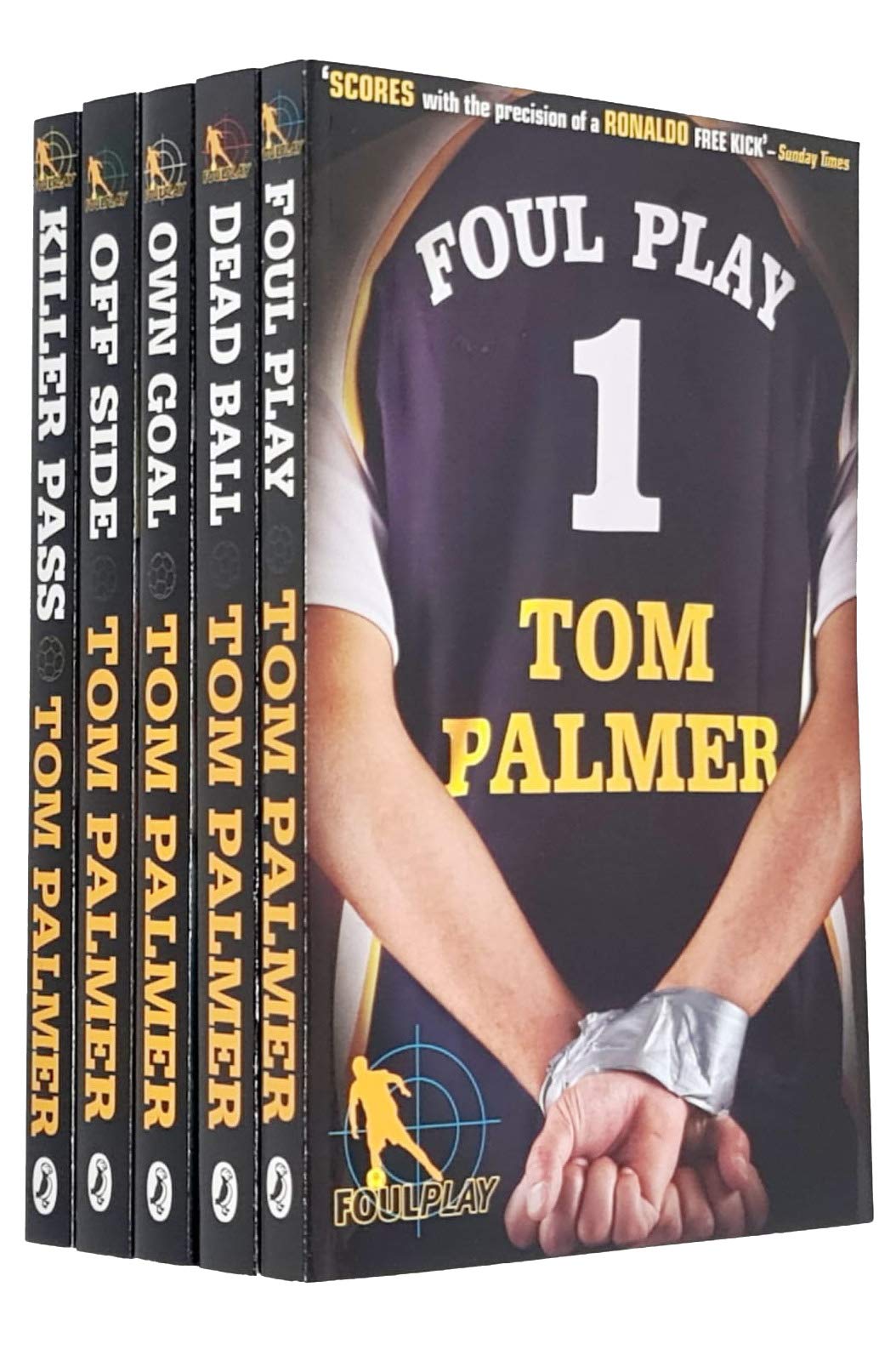 Close-up front cover of Foul Play, the first book in Tom Palmer's football mystery series