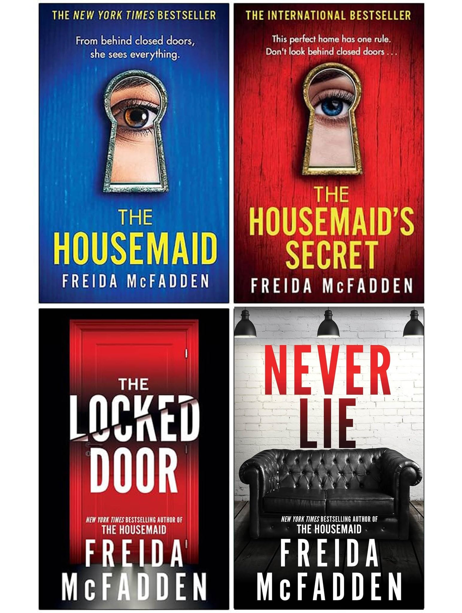 Freida McFadden 4 Books Collection Set paperback front covers - The Housemaid, The Housemaid's Secret, The Locked Door, Never Lie