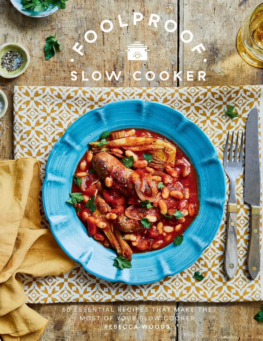 Close-up front cover of Foolproof Slow Cooker paperback cookbook by Rebecca Woods from the 3 book set