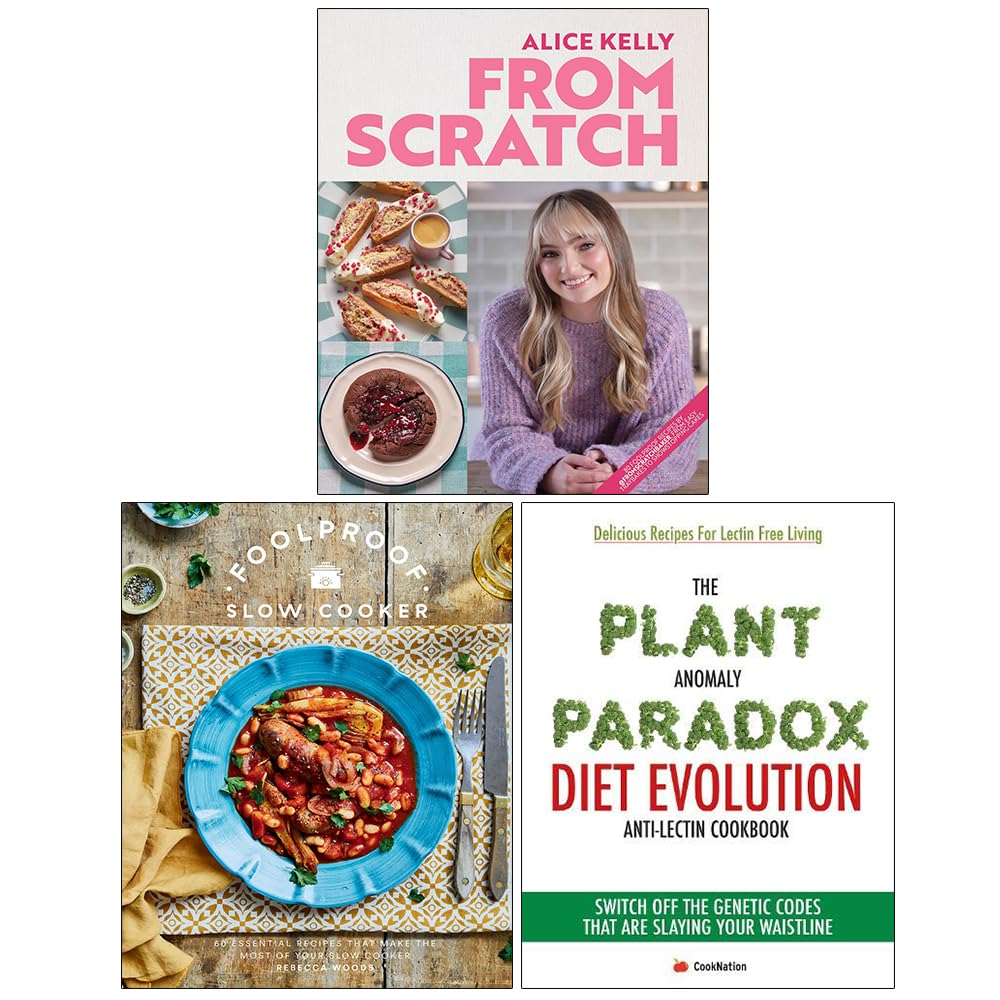 Front covers of the From Scratch, Foolproof Slow Cooker and The Plant Anomaly Paradox Diet Evolution 3 books paperback set