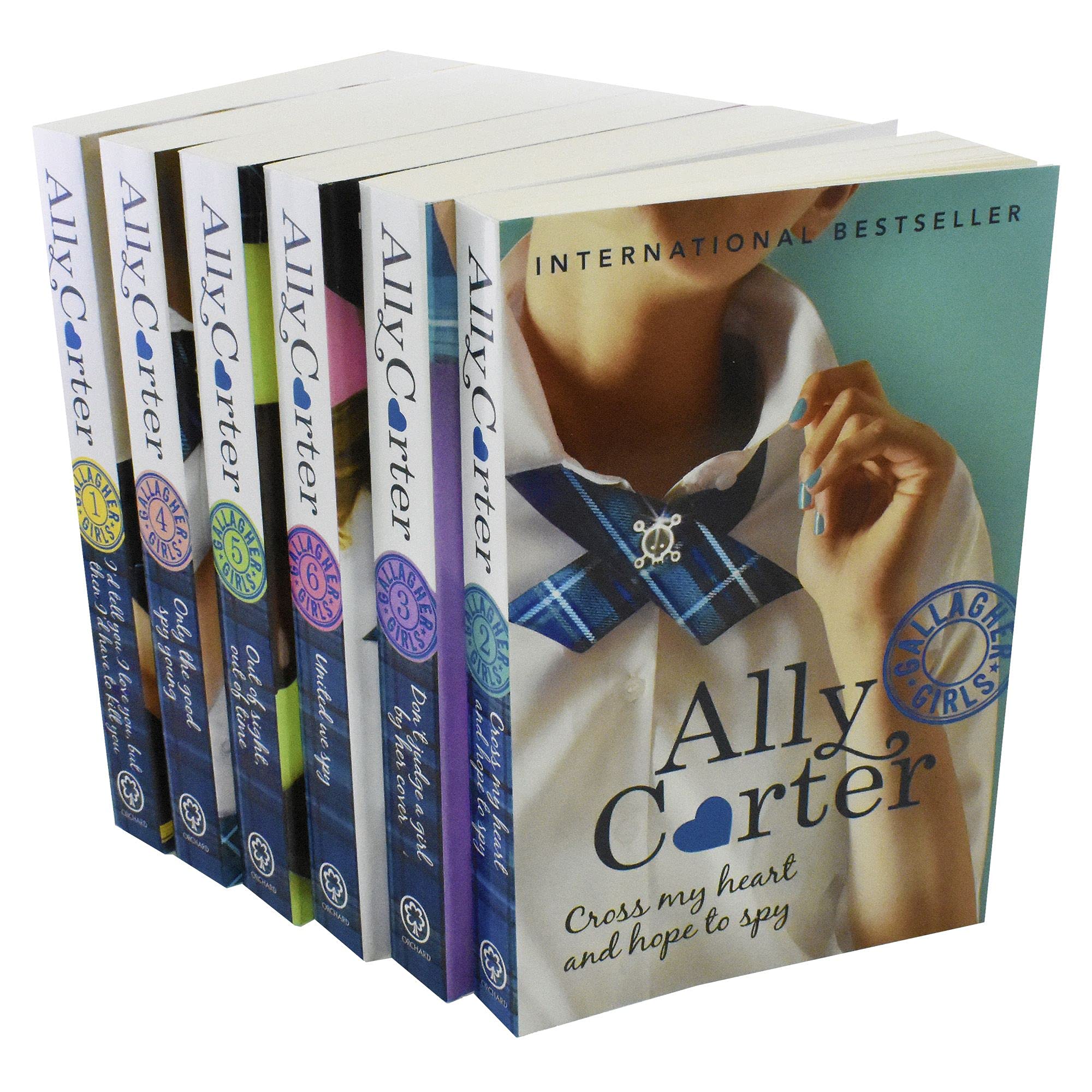 Gallagher Girls 6 book paperback set by Ally Carter, all six titles fanned out showing spines and covers