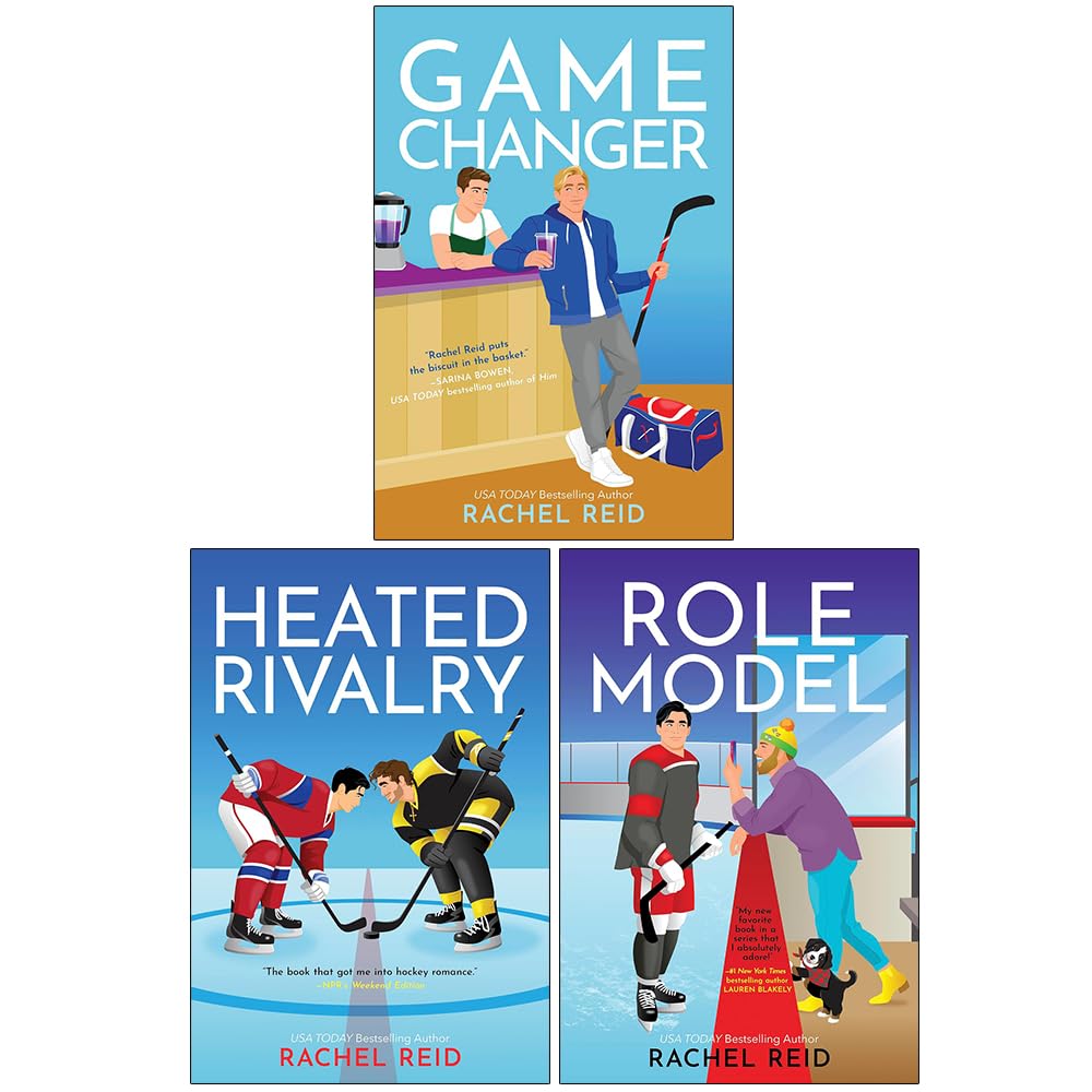 Front cover of the Game Changers Series 1 Collection paperback set by Rachel Reid, showing Game Changer, Heated Rivalry, and Role Model