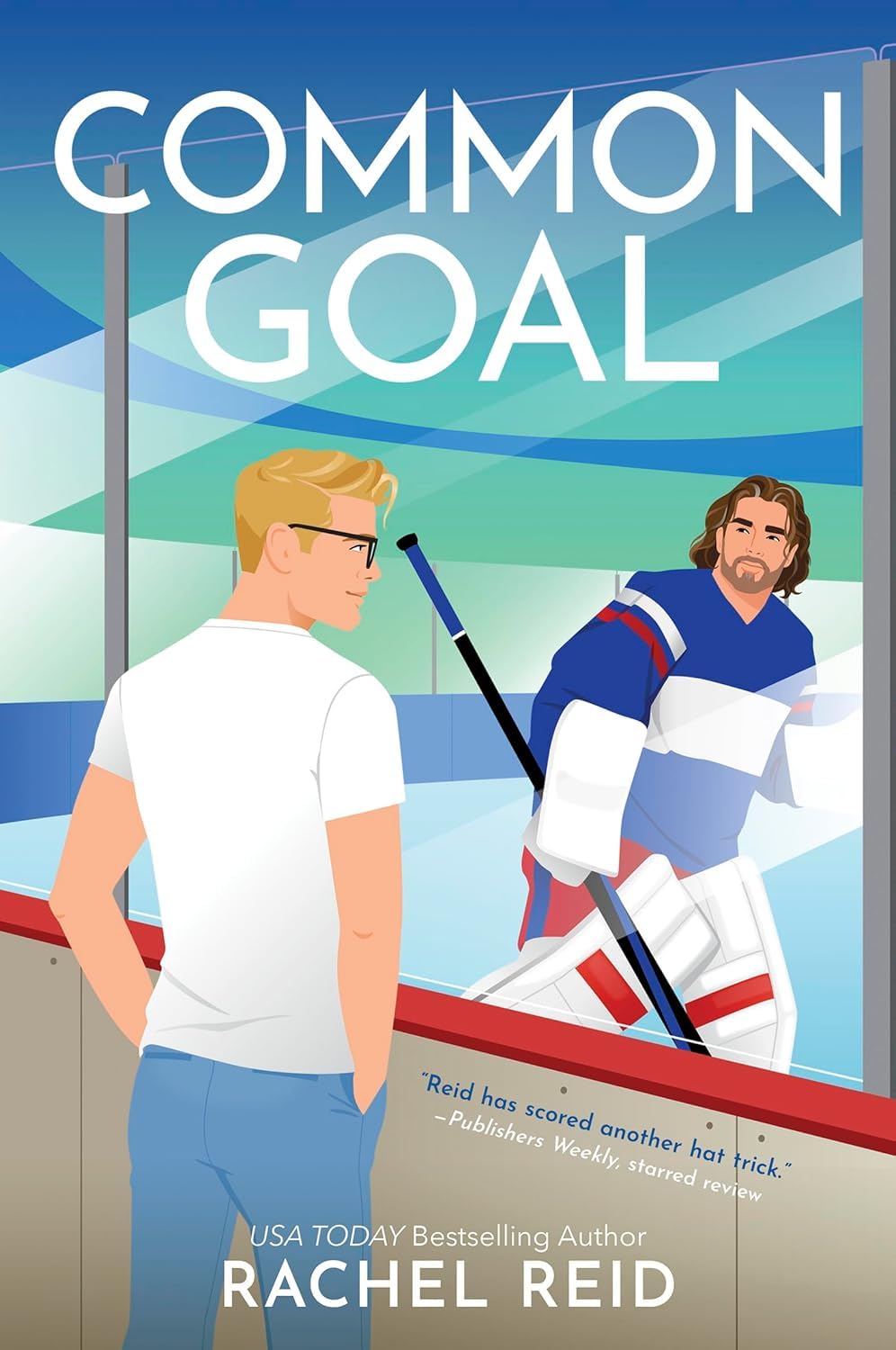 Close-up of the paperback spines and covers for Tough Guy, Common Goal, and The Long Game by Rachel Reid
