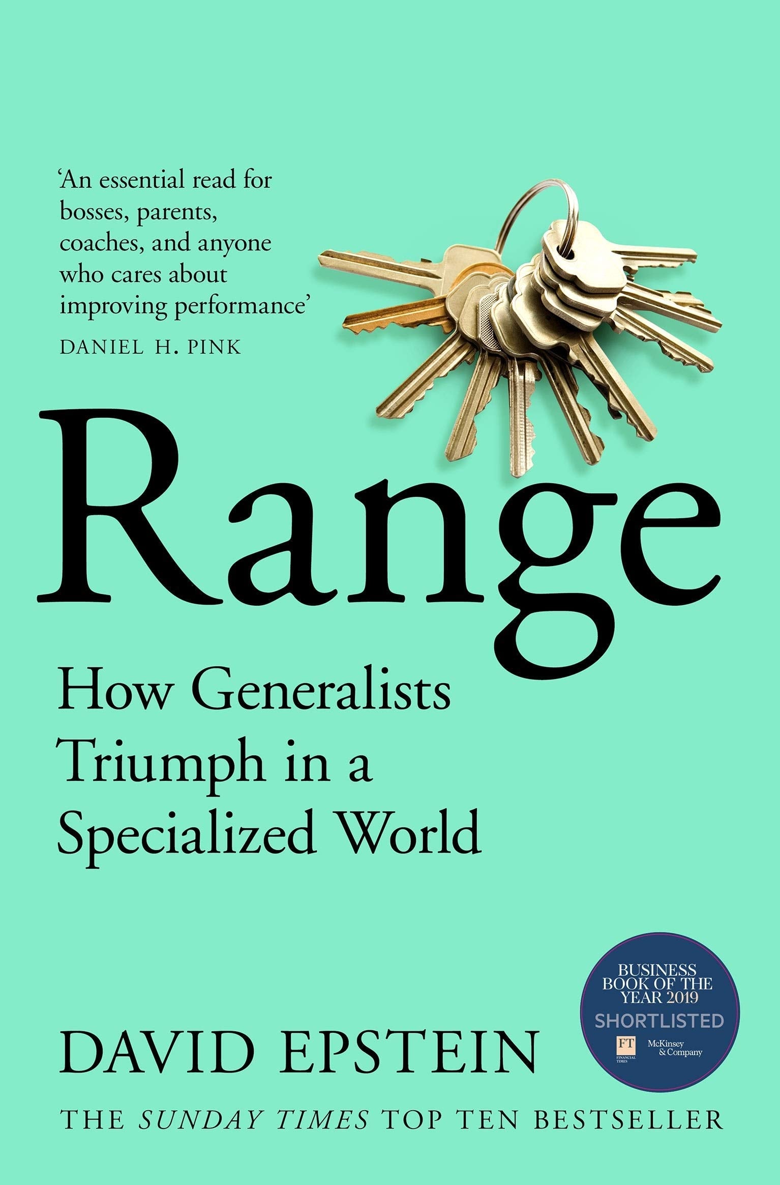 Back cover and synopsis of Range by David Epstein, paperback non-fiction book on career specialization
