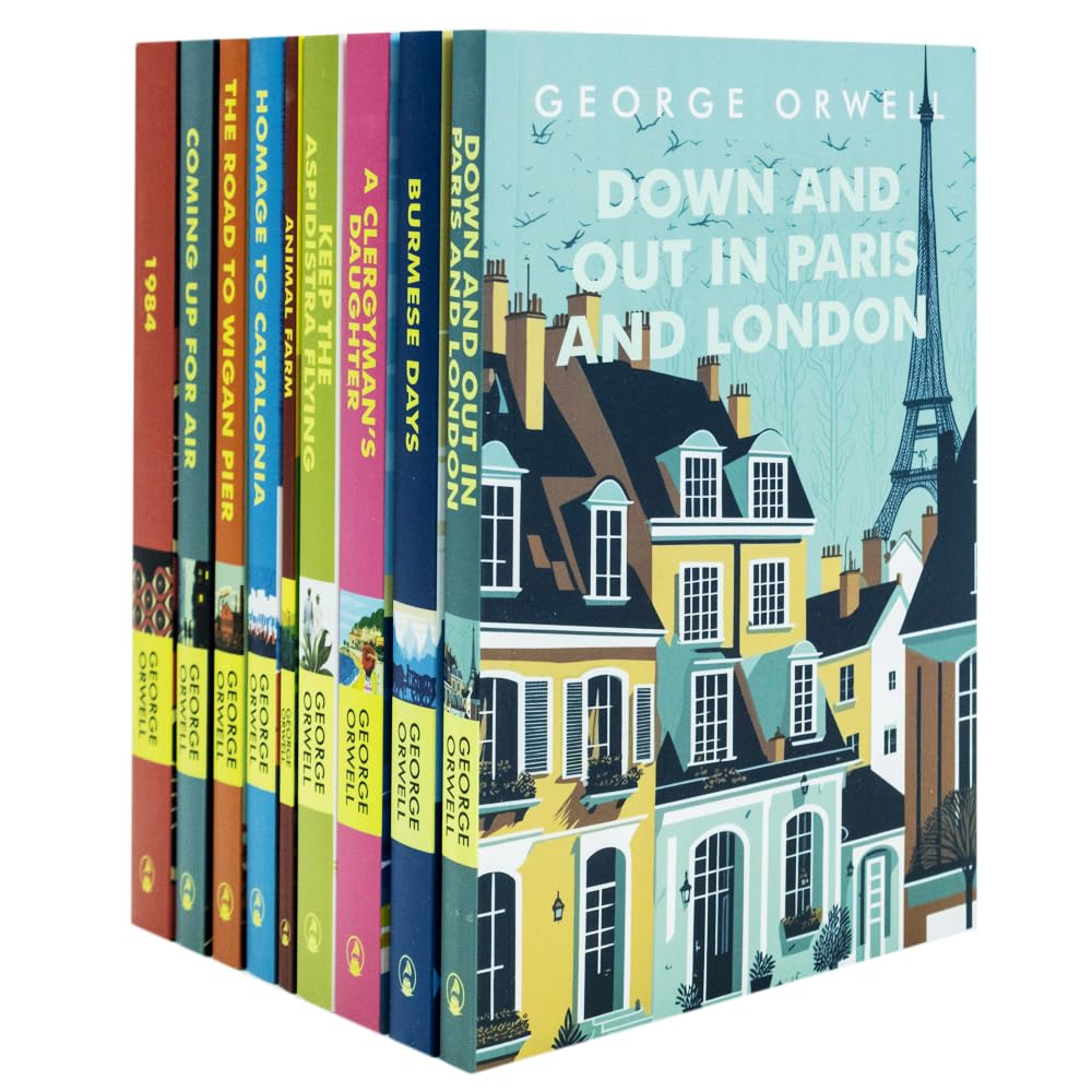 All nine George Orwell paperback books including 1984 and Animal Farm fanned out together