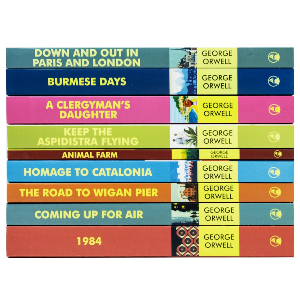 Close-up of Nineteen Eighty-Four and Animal Farm paperback spines from the Orwell collection