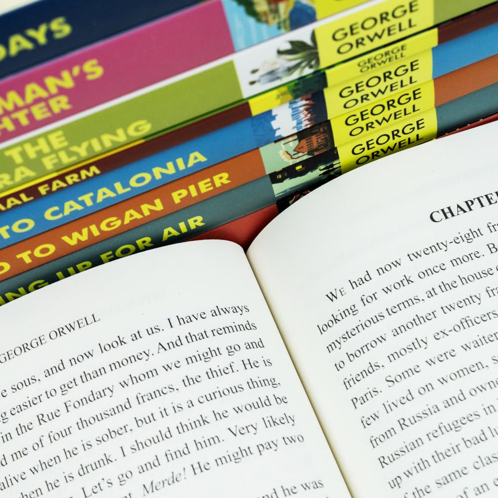 Stacked view of the complete George Orwell 9-book paperback collection set