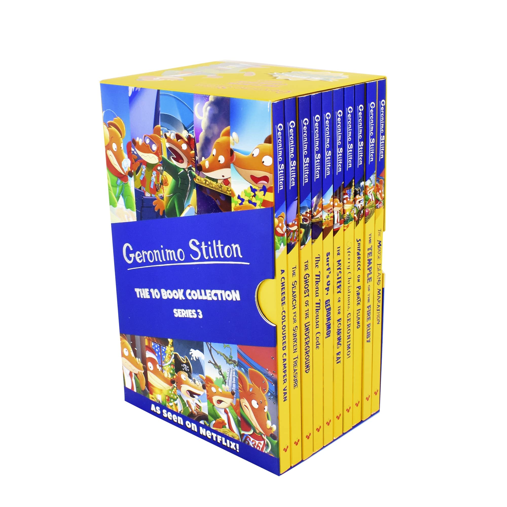 Front cover view of the Geronimo Stilton 10 Book Collection Series 3 paperback box set showing all ten colorful book spines and covers.