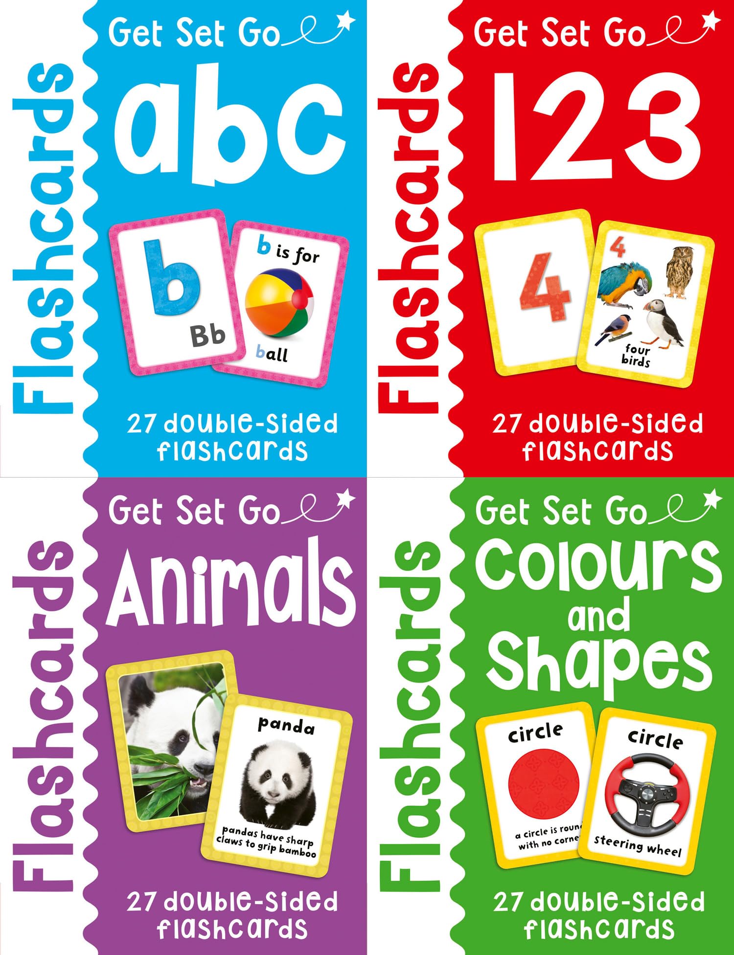 Get Set Go Flashcards Set by Miles Kelly - front of box showing tray of 108 double-sided learning cards for ages 3-5