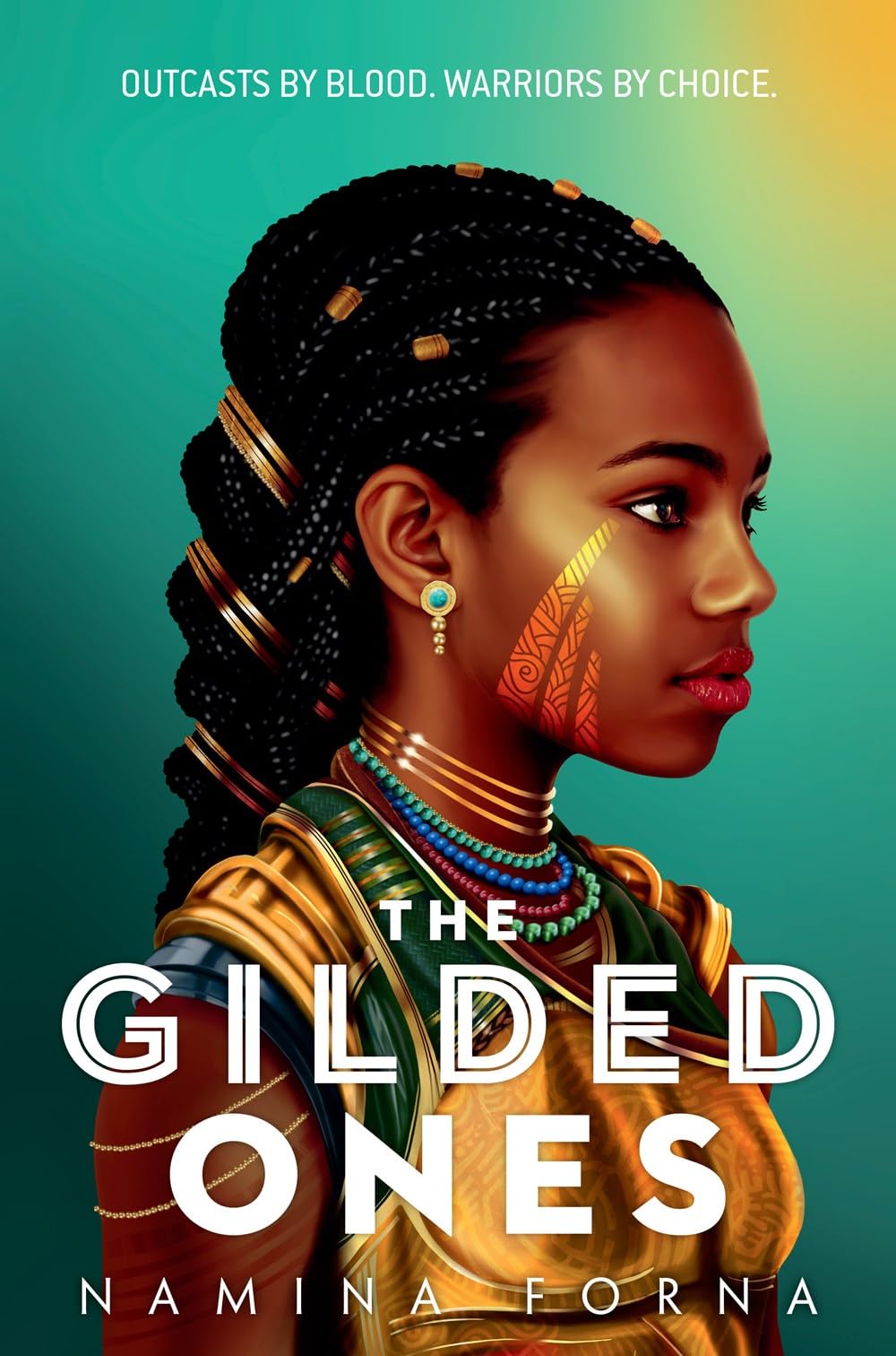 Close-up of The Gilded Ones and The Merciless Ones paperback covers, highlighting the gold-accented Young Adult fantasy artwork.