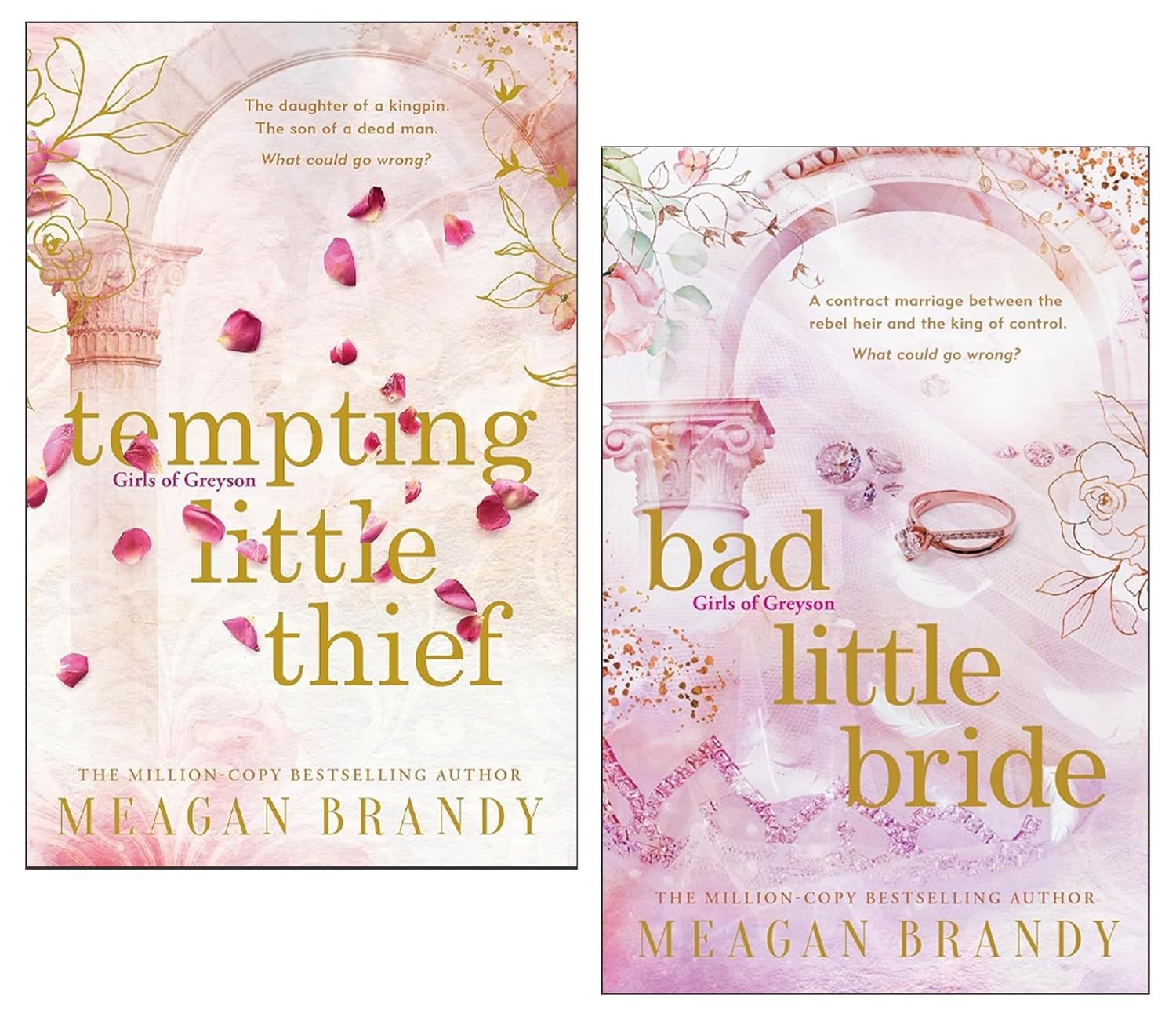 Girls of Greyson 2 Books Collection Set by Meagan Brandy - Tempting Little Thief and Bad Little Bride paperback front covers