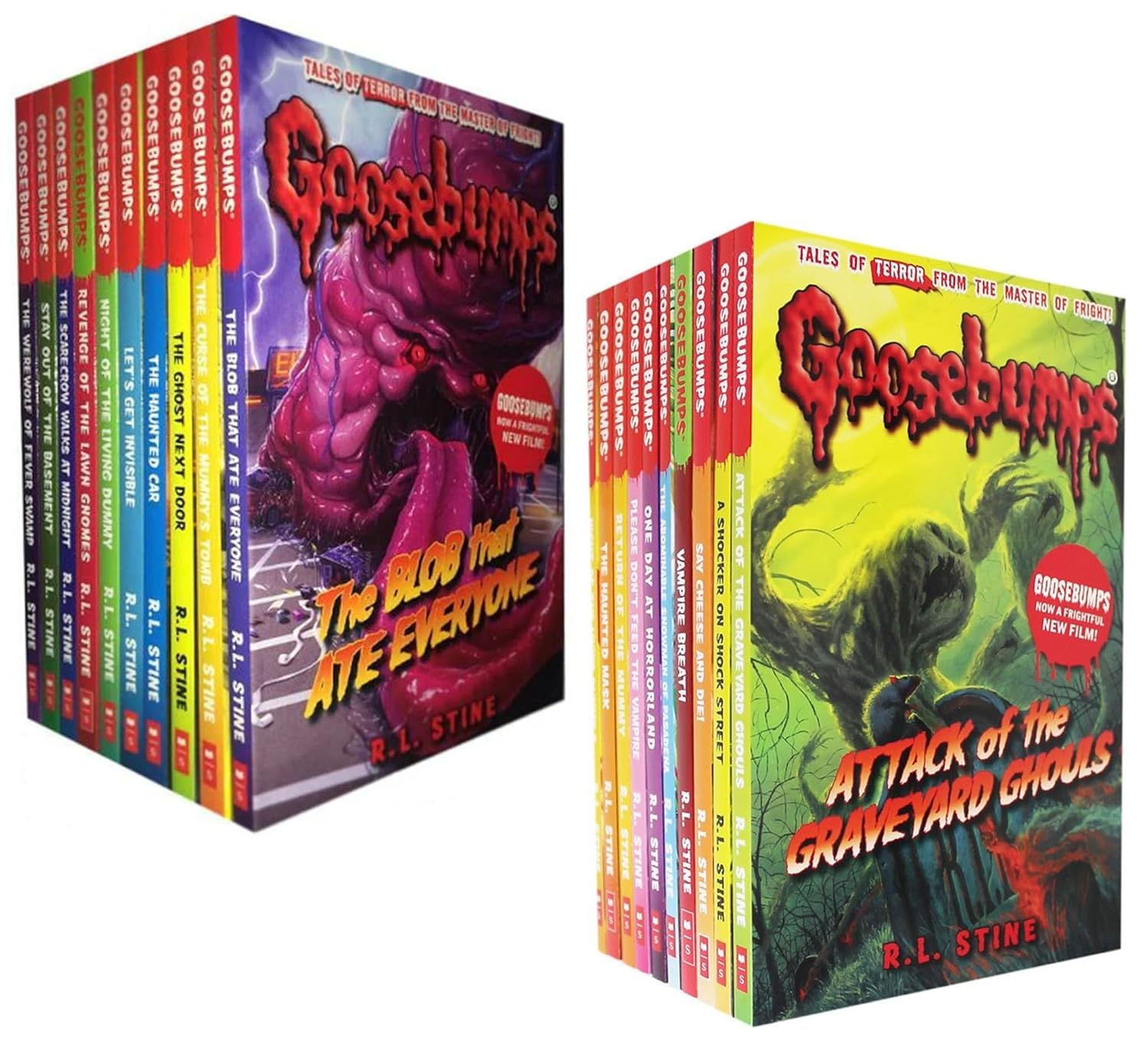 Front cover view of the Goosebumps 20 Books Collection Set by R. L. Stine, brand new paperback horror fiction bundle for kids.