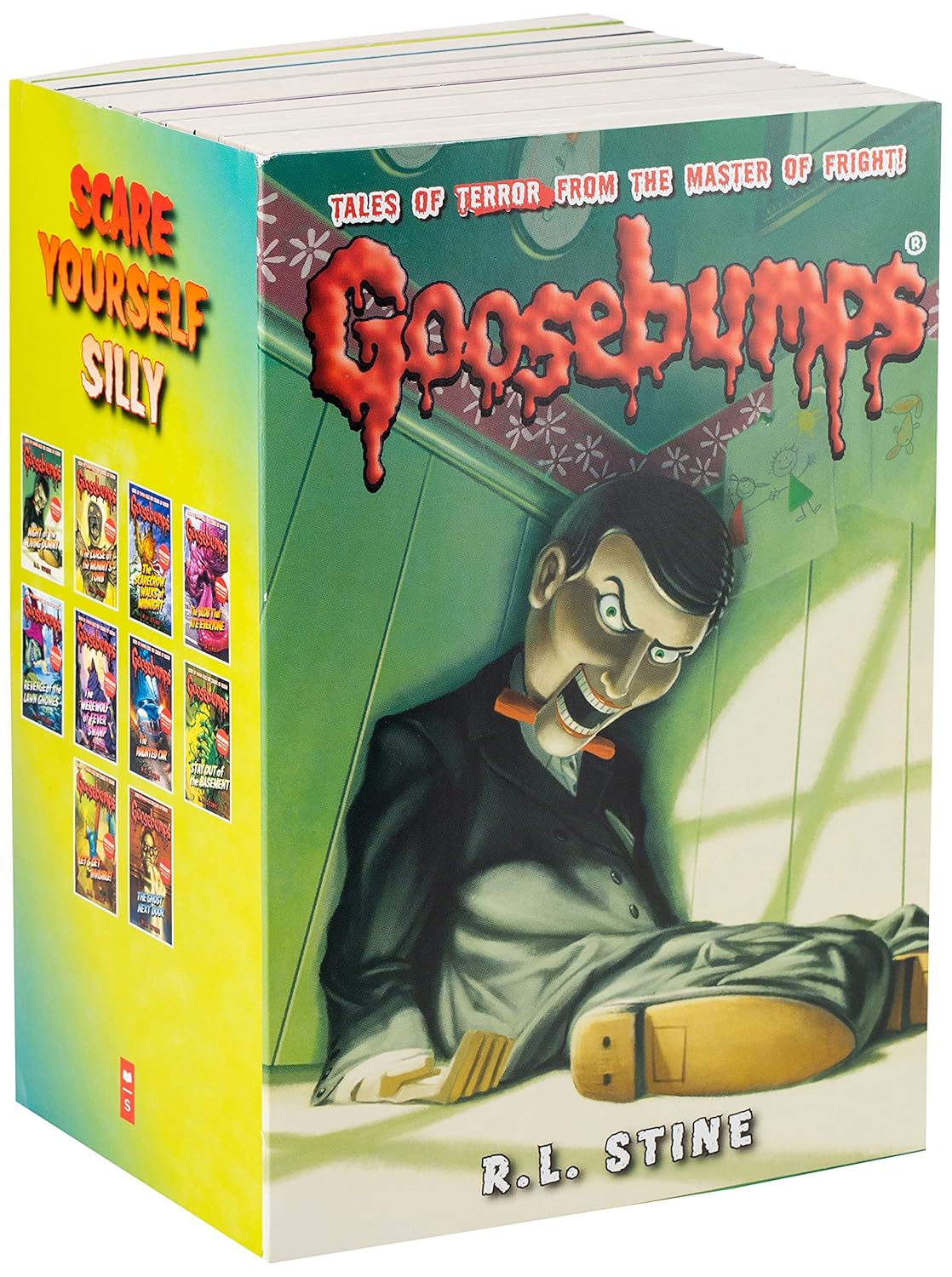 Full stack of all ten Goosebumps Classic Covers paperbacks by R. L. Stine fanned out, showing each spooky title in the Scholastic collection set.
