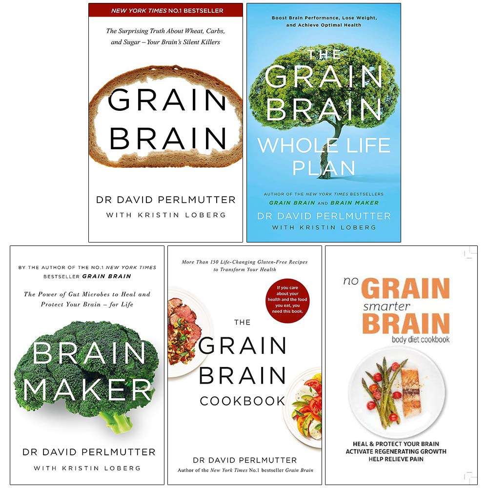 Grain Brain 5 Books Collection Set by David Perlmutter - front cover of the paperback set, Non Fiction brain health books