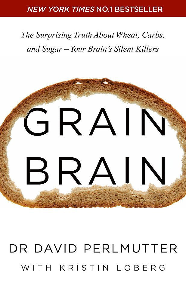 Grain Brain paperback book cover showing wheat and brain imagery, part of the Perlmutter 5-book set