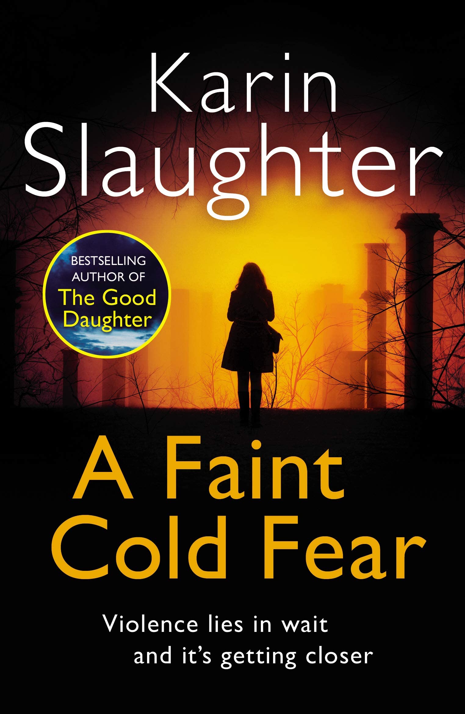 Angled view of all five Grant County paperback crime novels by Karin Slaughter stacked together