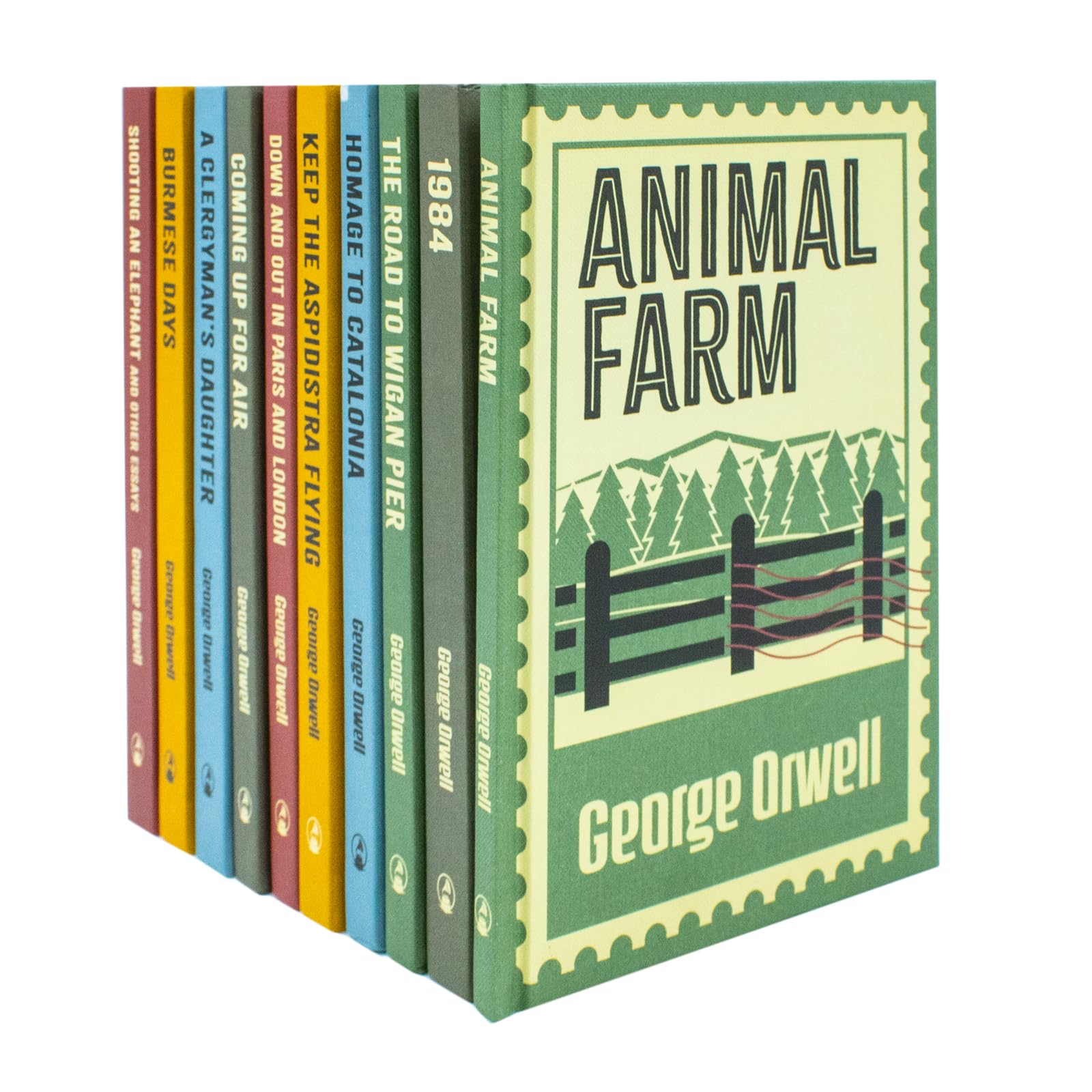 Stacked view of the George Orwell hardback collection showing matching spine design across all 10 titles