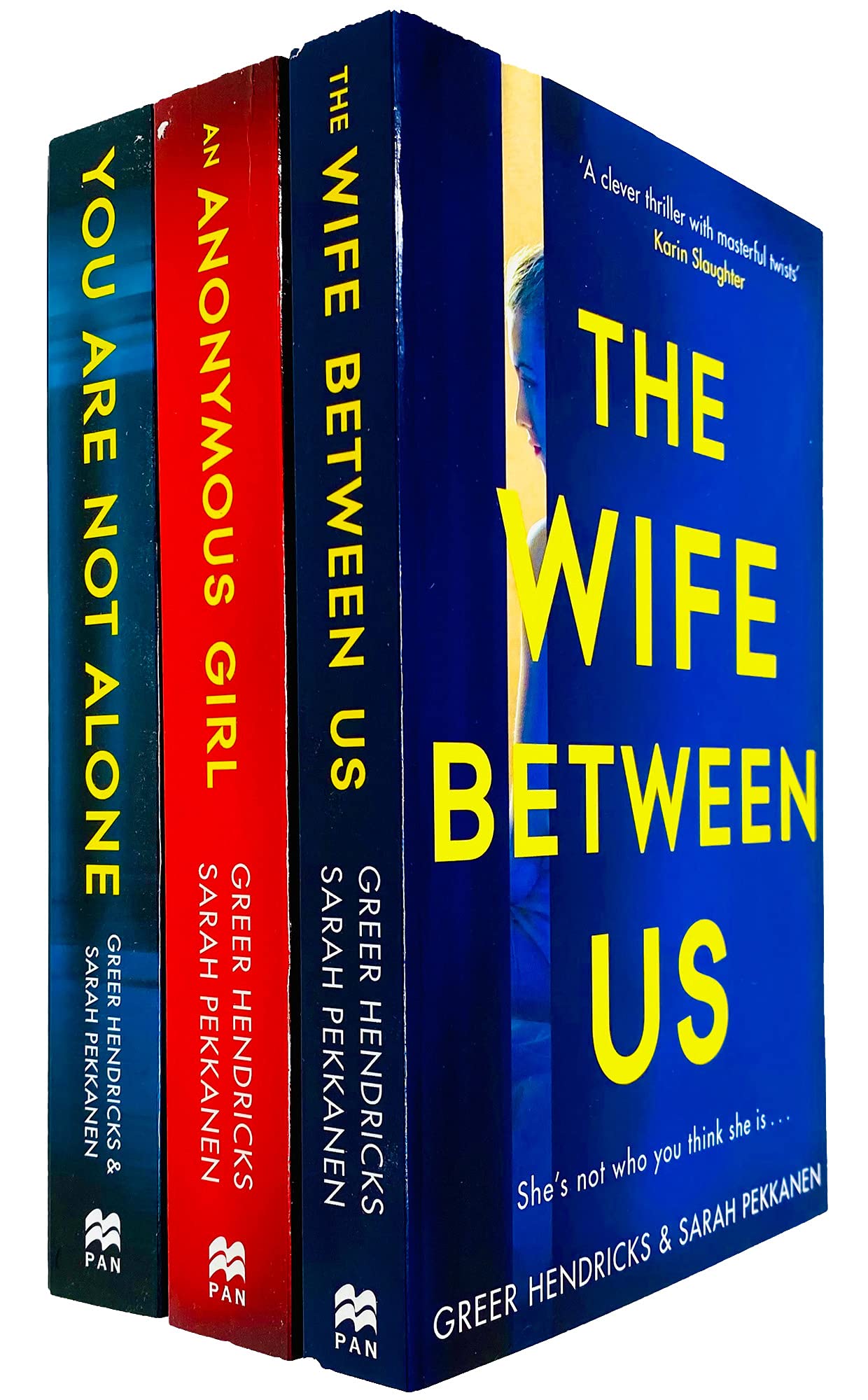 Greer Hendricks and Sarah Pekkanen 3 Books Collection Set paperback front covers featuring The Wife Between Us, An Anonymous Girl, and You Are Not Alone
