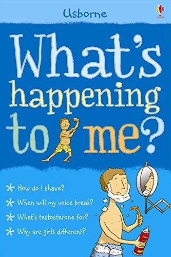 Growing Up & Facts of Life 5 Books Collection Set, Usborne paperback for ages 9-12 - close-up front cover of What's Happening to Me? Boys Edition paperback