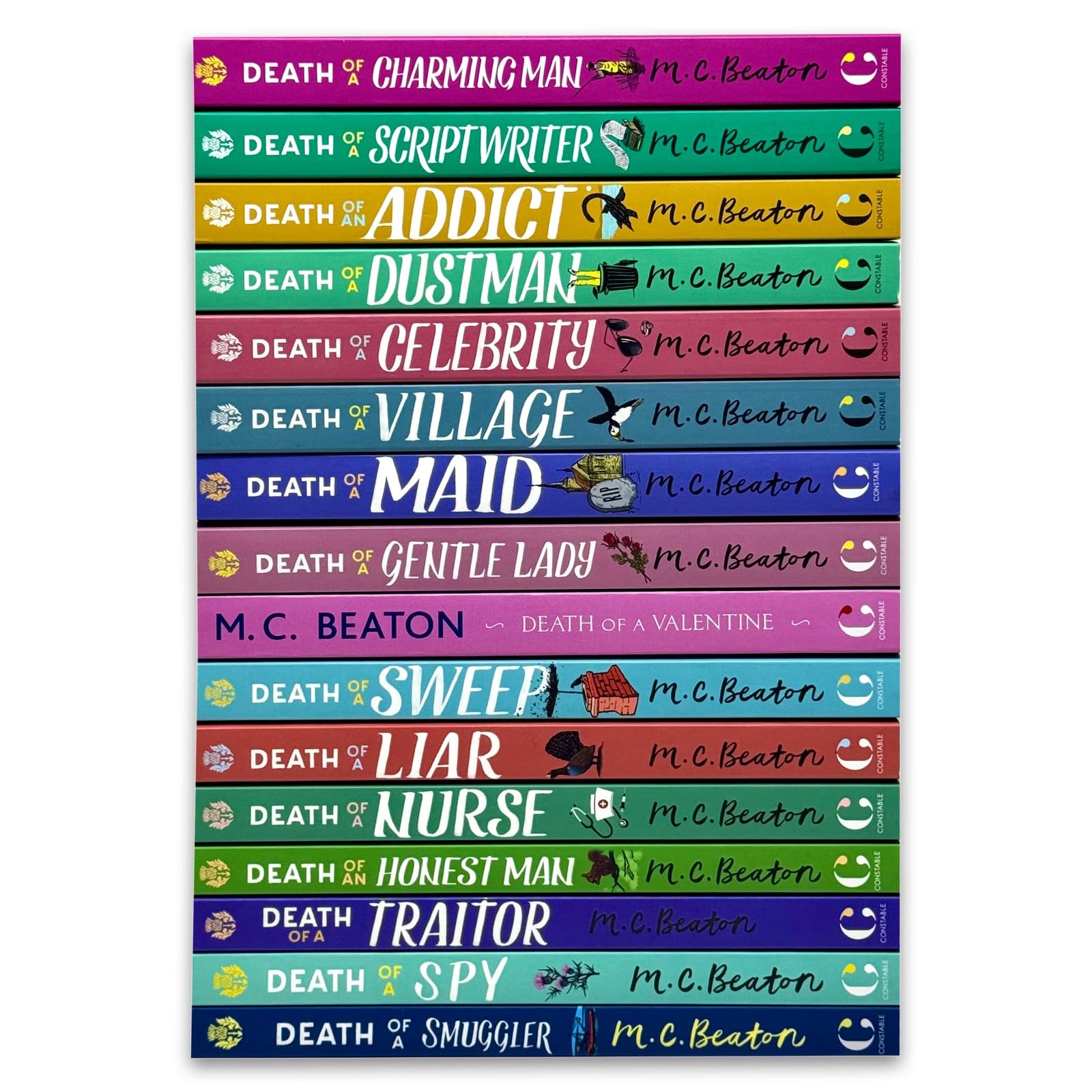 Hamish Macbeth Mysteries paperback collection set, group of book spines and covers showing series titles
