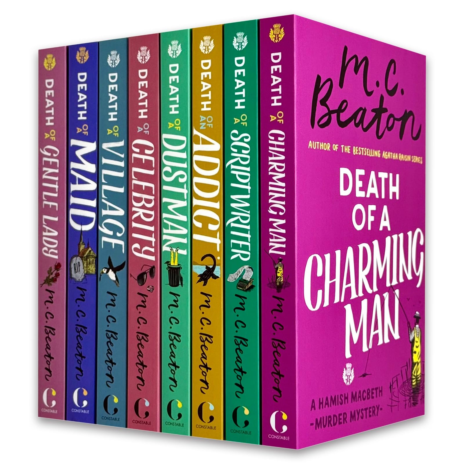 Front covers of the Hamish Macbeth Mysteries 8 books collection set by M.C. Beaton, paperback edition