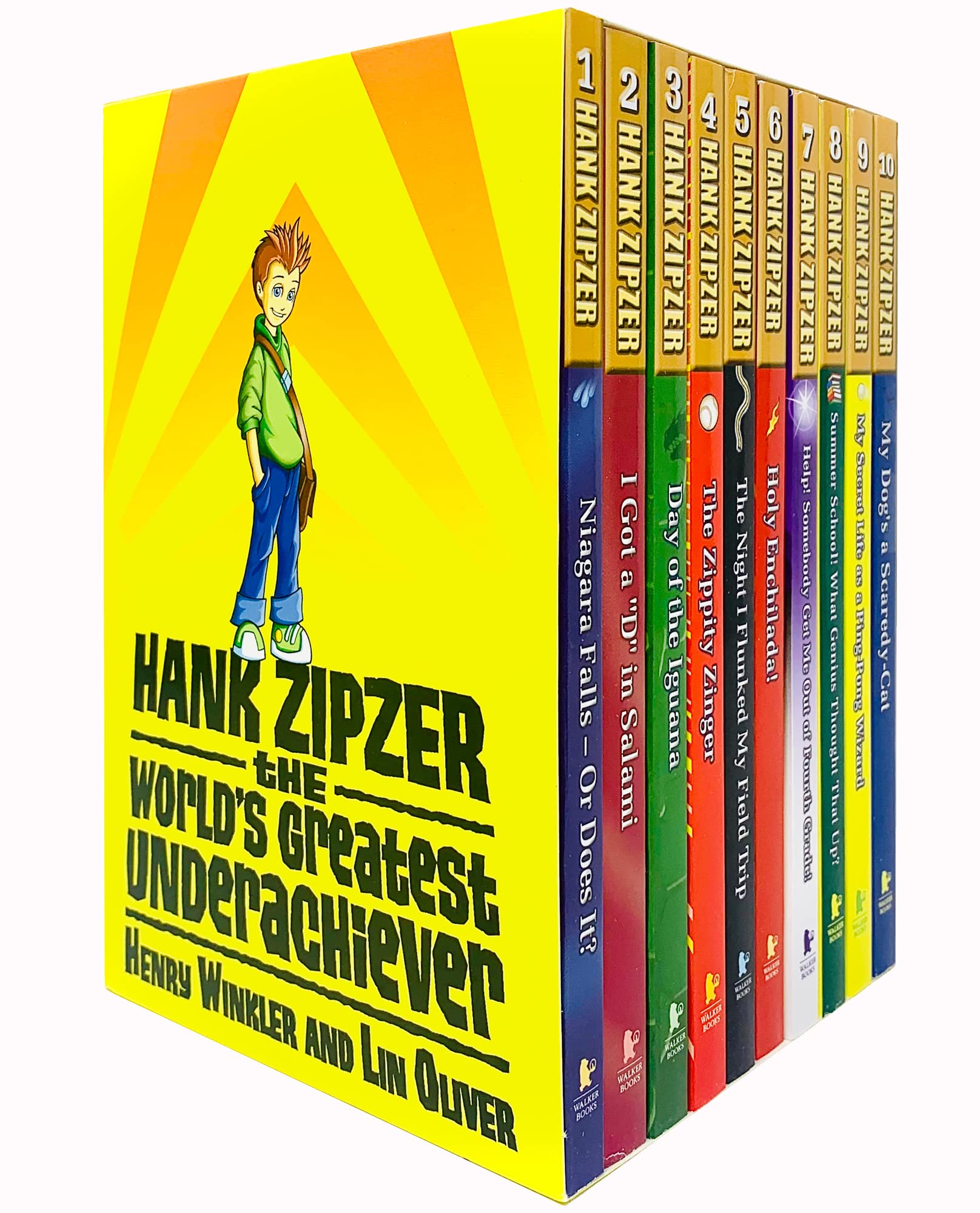 Hank Zipzer 10 Books Collection Set paperback titles fanned out showing individual covers, Henry Winkler and Lin Oliver