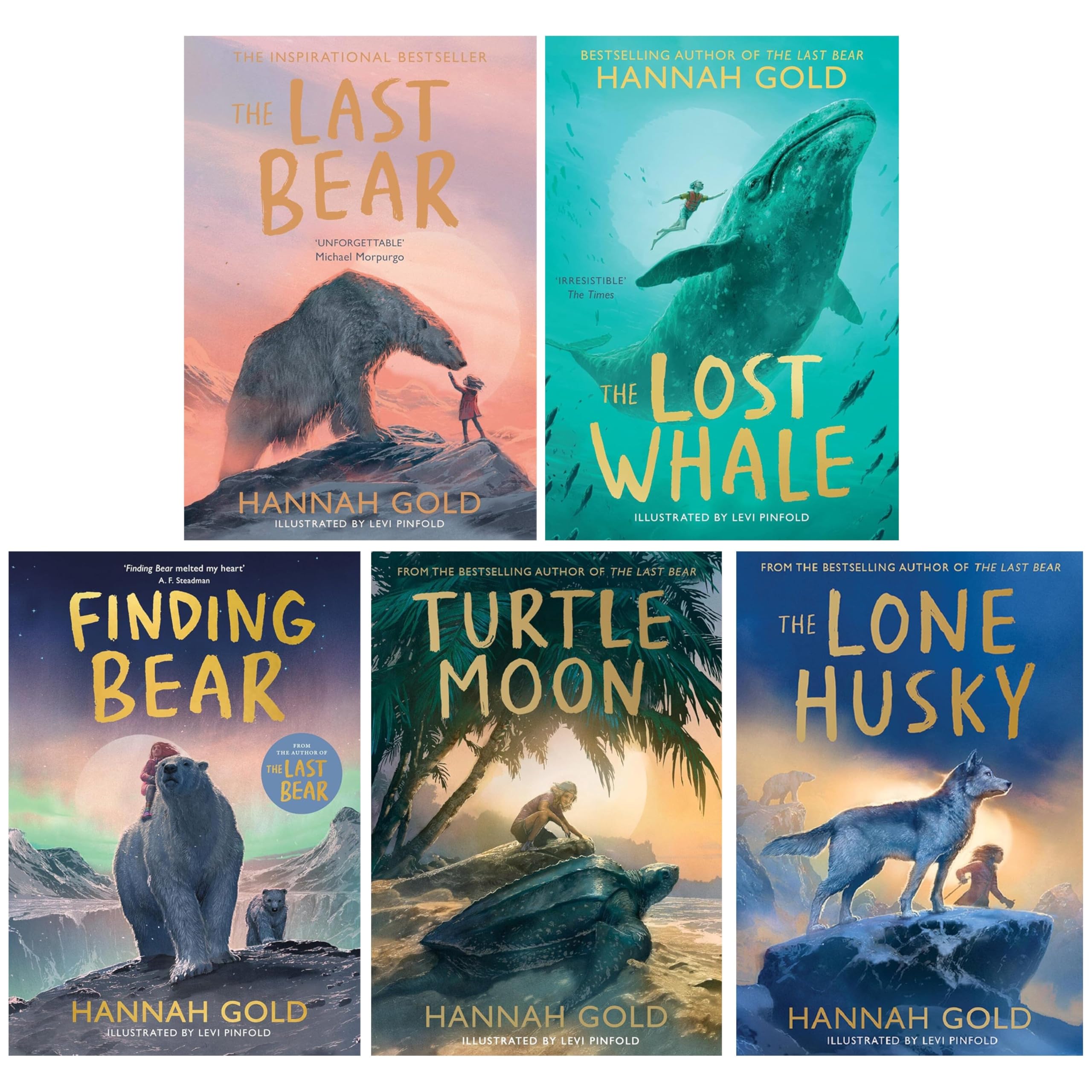 Hannah Gold 5 Books Collection Set - full set of The Last Bear, The Lost Whale, Finding Bear, Turtle Moon and The Lone Husky in hardback and paperback