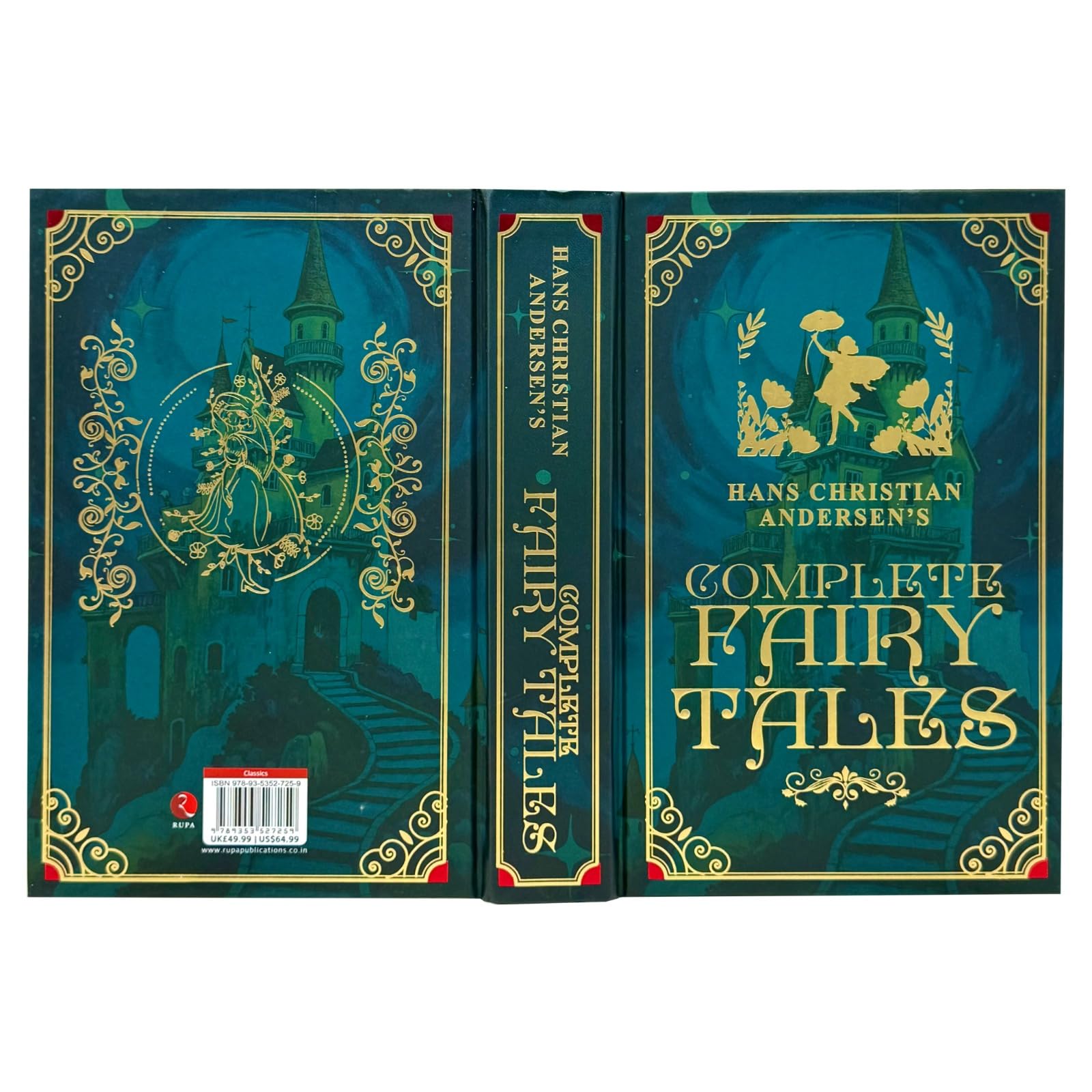 Angled shelf view of Hans Christian Andersen's Complete Fairy Tales deluxe hardcover book