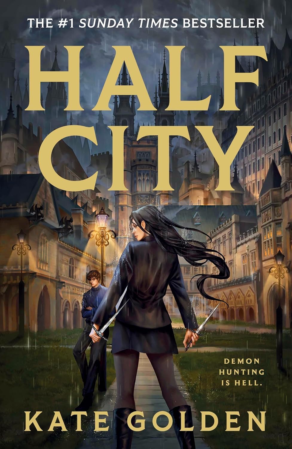 Close-up of the Half City and Cursed City book covers showing dark academia fantasy artwork