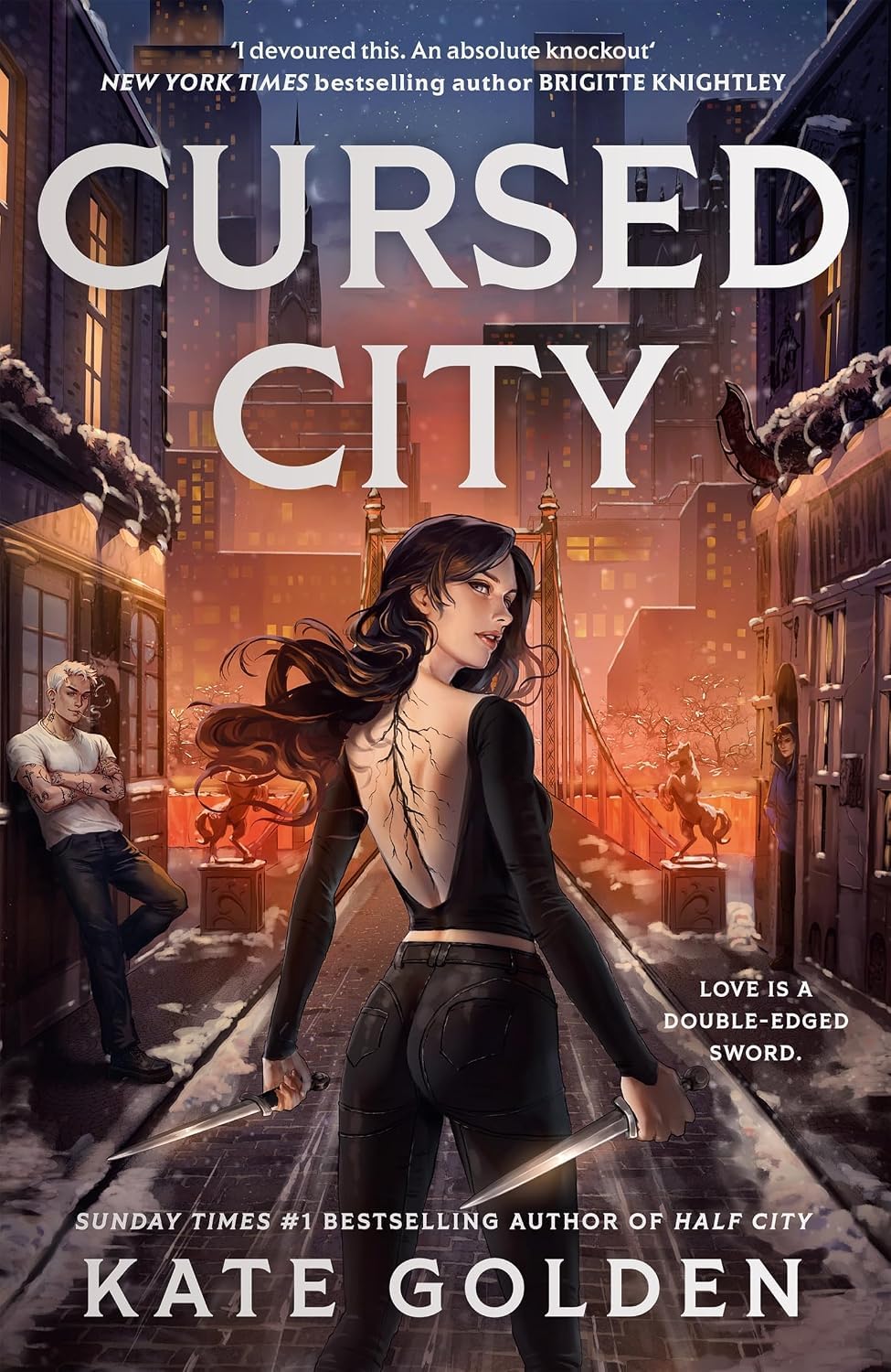 Back cover and spine detail of the Harker Academy Half City and Cursed City book set by Kate Golden