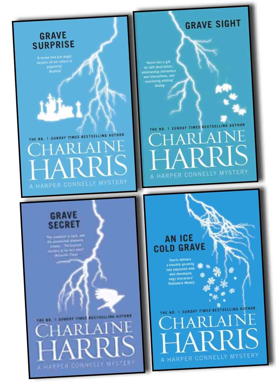 Harper Connelly 4 Books Collection Set by Charlaine Harris paperback front cover, including Grave Sight, Grave Surprise, An Ice Cold Grave, and Grave Secret