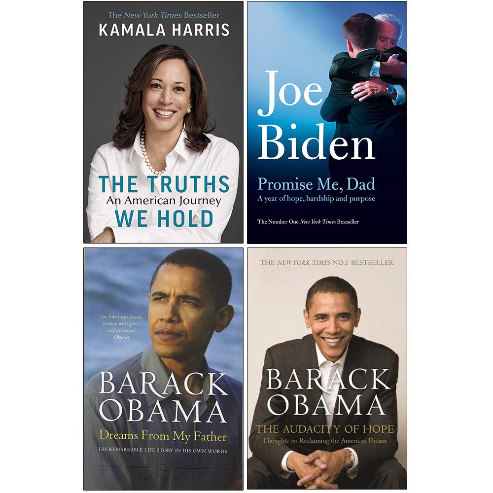 Front cover of the Kamala Harris, Joe Biden & Barack Obama 4 Books Collection Set, paperback political memoirs