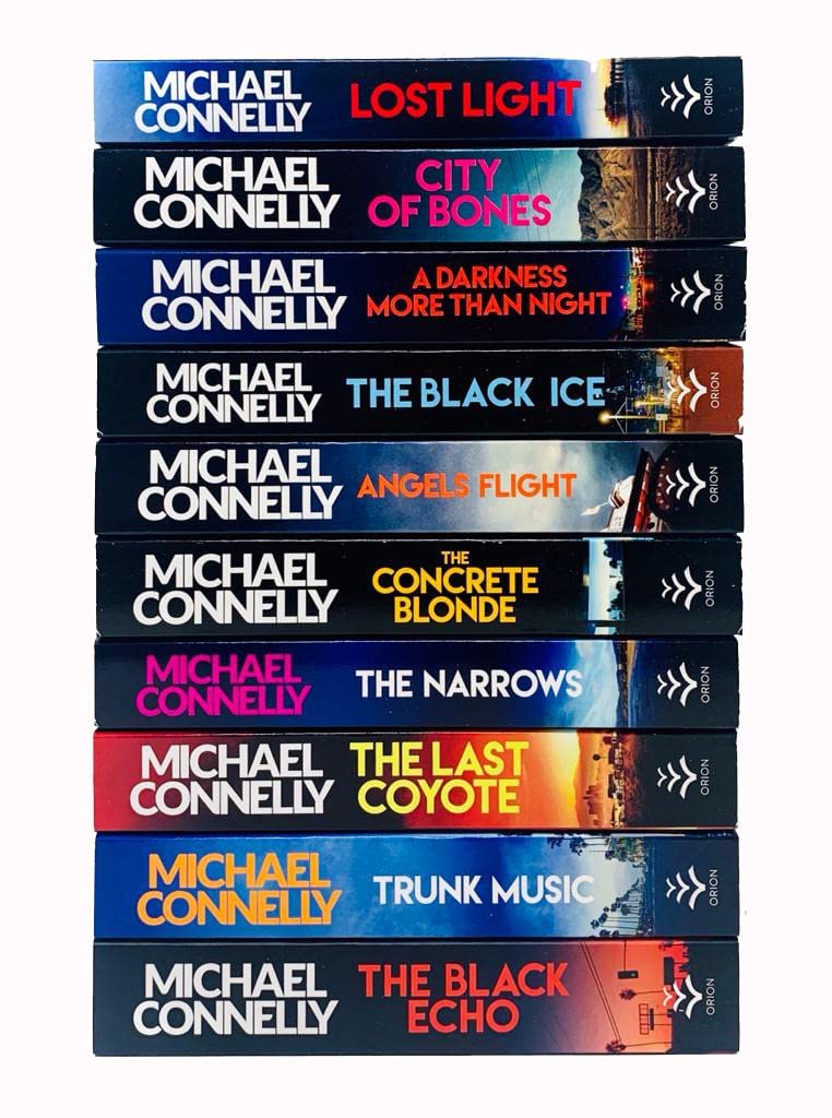 Angled view of the Harry Bosch 10-book paperback fiction collection set by Michael Connelly from Skymart Books.