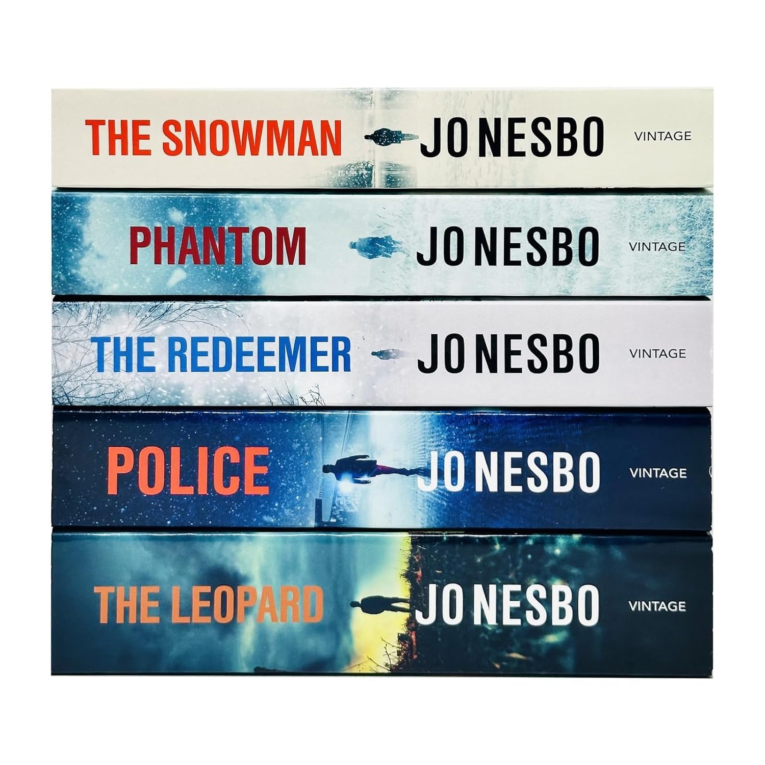 Harry Hole Series 6-10 by Jo Nesbo paperback set — spines of all five paperbacks lined up