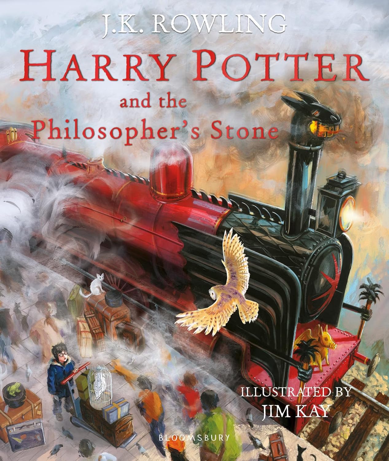 Harry Potter Illustrated Edition 4 Books Hardback Collection by J.K. Rowling and Jim Kay - the four hardback books fanned out showing illustrated spines