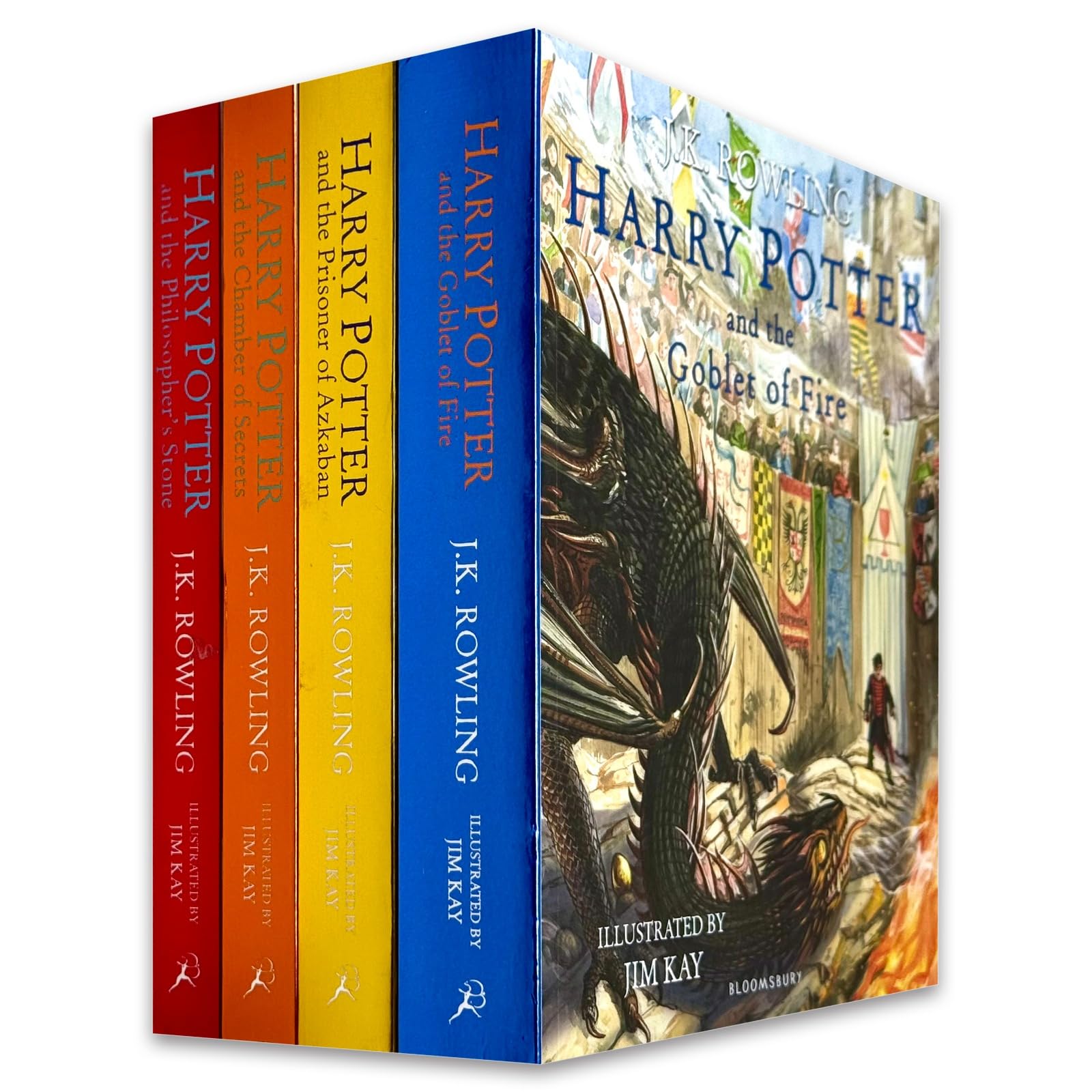 Harry Potter Illustrated Edition 1-4 Books Collection Set by J.K. Rowling, front cover artwork by Jim Kay, paperback