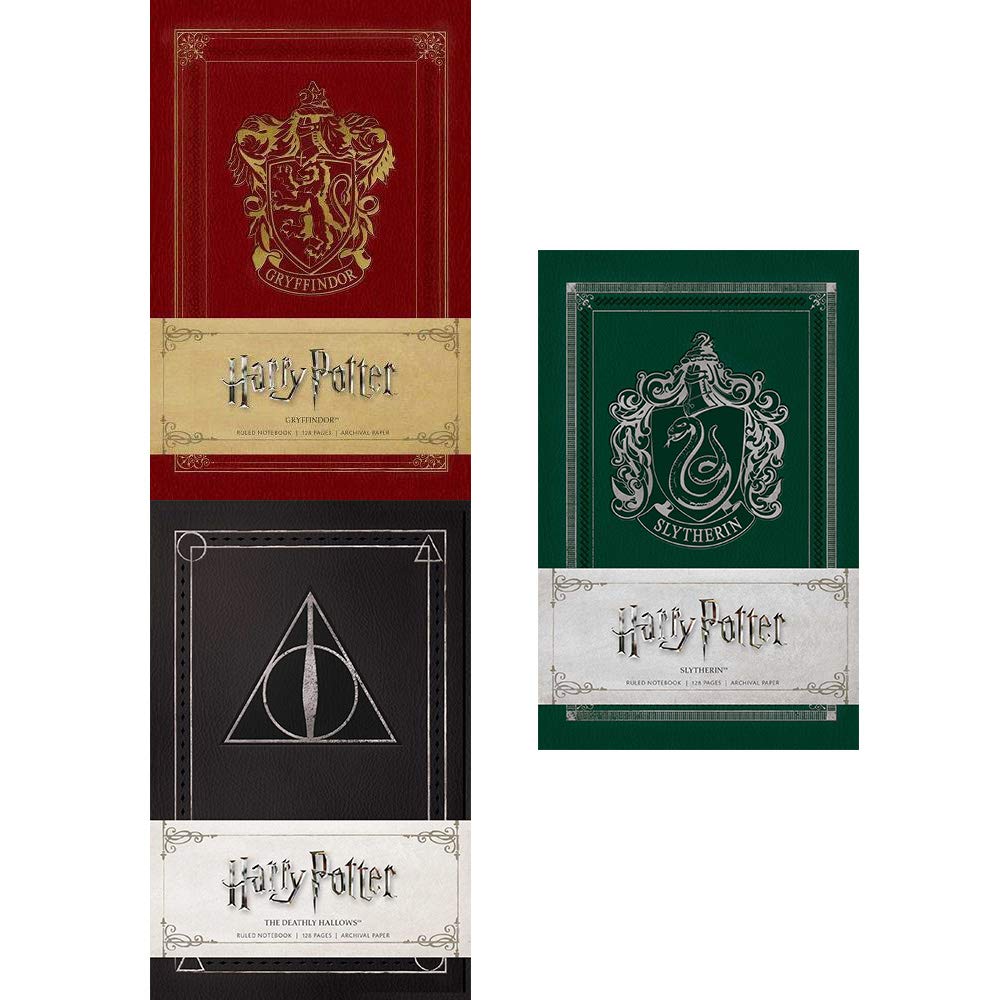 Harry Potter Ruled Notebook Collection front cover set of three paperback journals - Gryffindor, Slytherin, Deathly Hallows