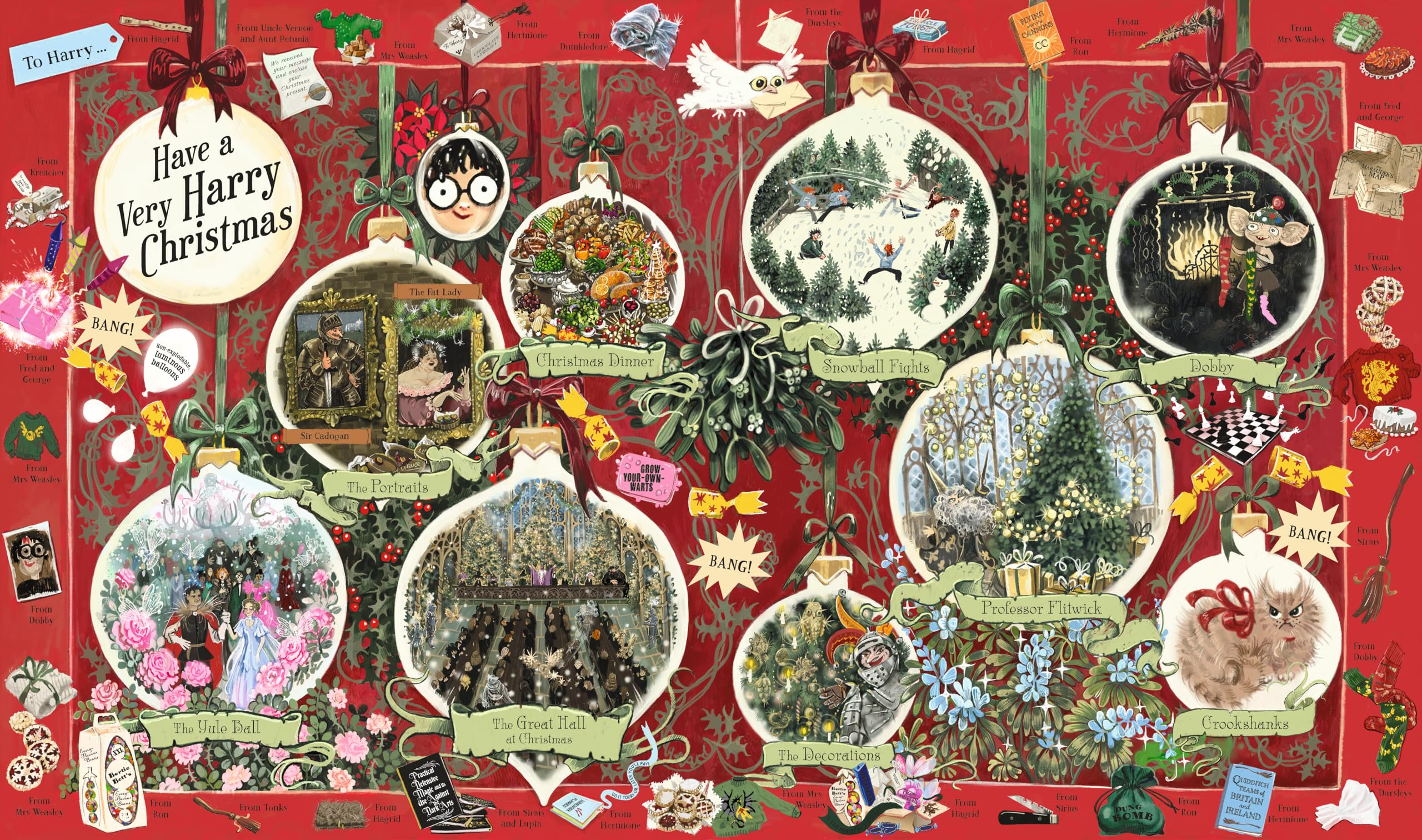 Close-up of the fantasy-themed cover artwork on the Harry Potter Wizarding Almanac hardback edition.