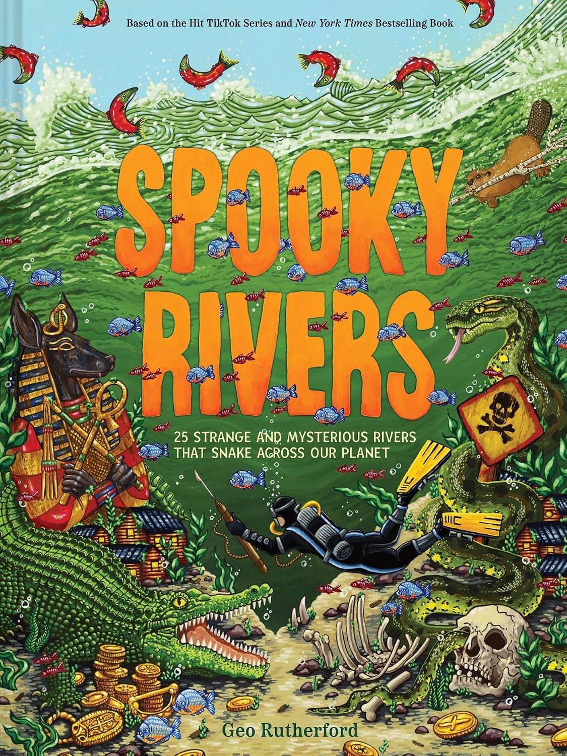 Spooky Lakes and Spooky Rivers hardcover books by Geo Rutherford displayed together showing spines and full set