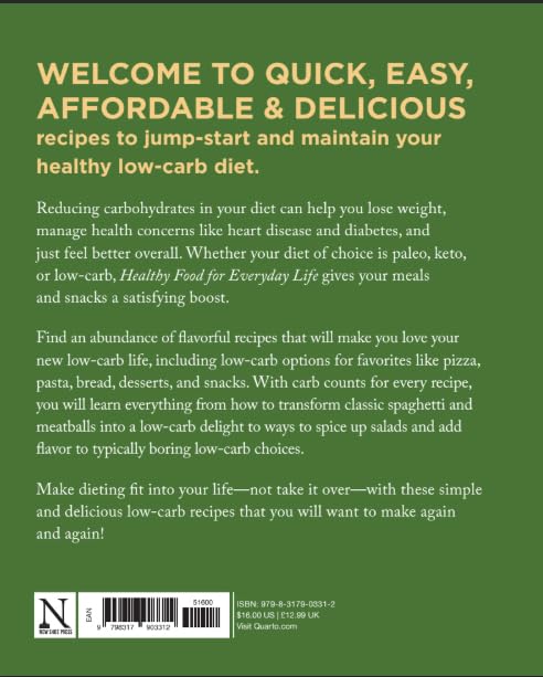 Back cover of Healthy Food for Everyday Life by Dana Carpender showing recipe highlights and book description