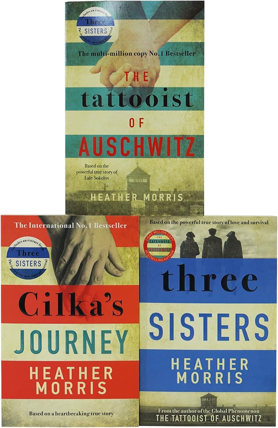 Back cover close-up of the Heather Morris historical fiction 3 book paperback set packaging