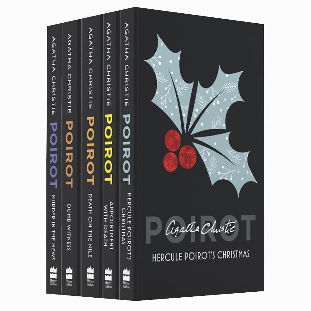 Hercule Poirot Series 5 Books Collection Set by Agatha Christie paperback front covers