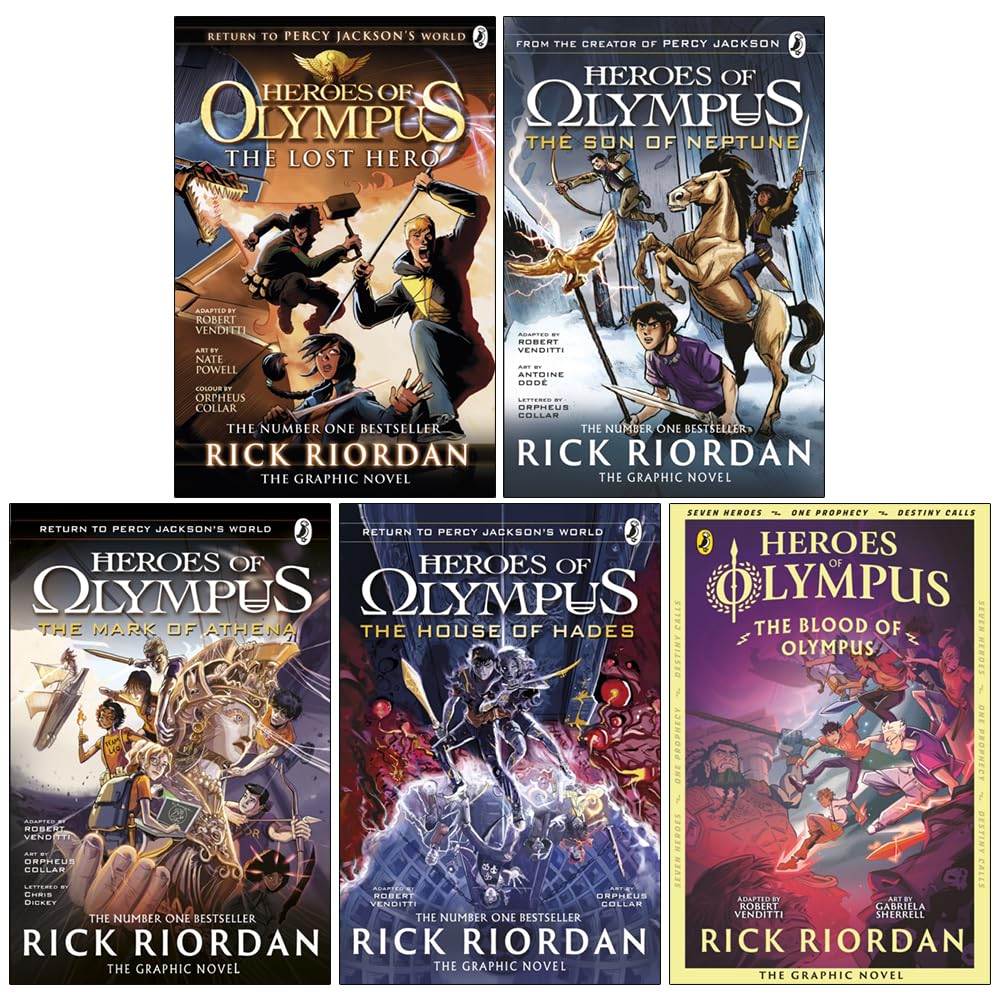 Heroes of Olympus Graphic Novels 1-5 Collection Set by Rick Riordan - front cover of paperback box set