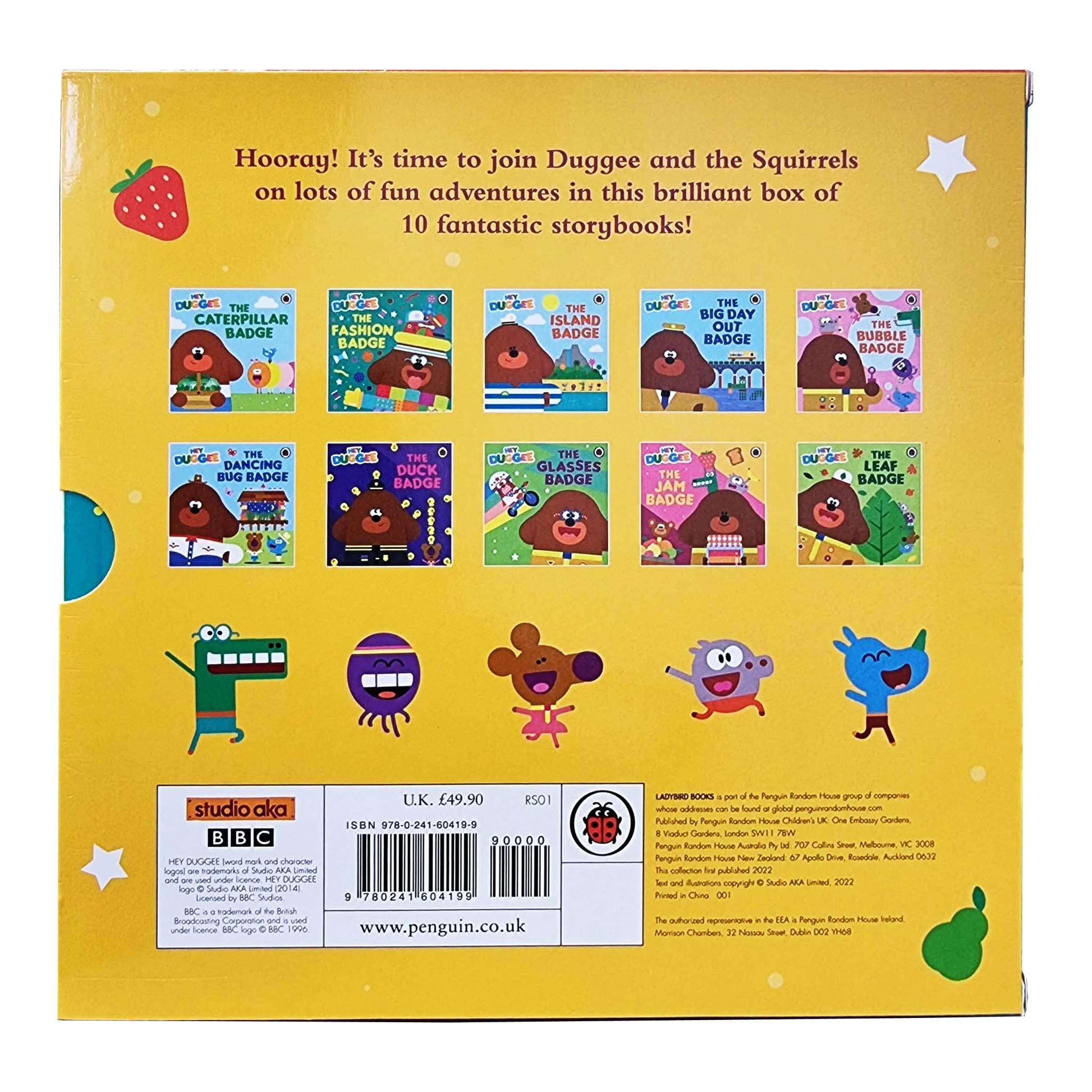 Hey Duggee Duggee's Brilliant 10 Books Collection Set - back of box showing all ten badge-adventure paperback titles
