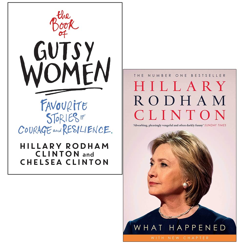 Front cover of the Hillary Rodham Clinton 2 Books Collection Set paperback, featuring The Book of Gutsy Women and What Happened.