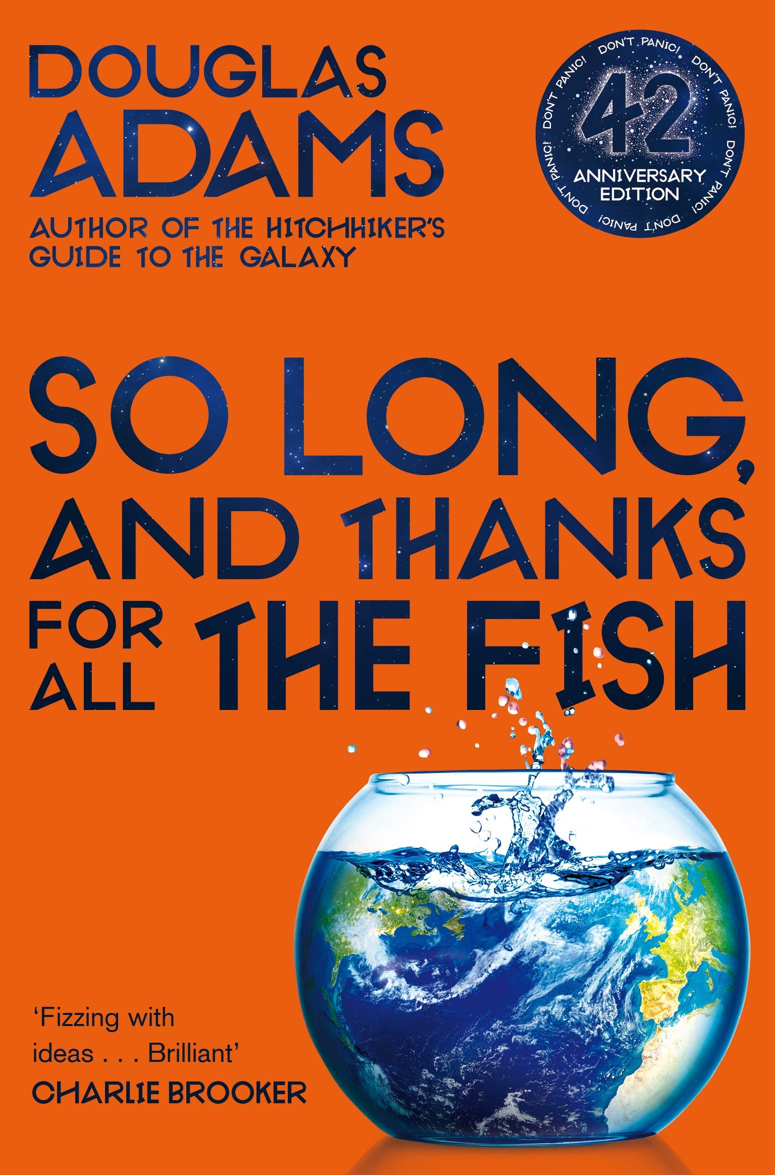 All five paperback books fanned out showing spines of The Hitchhiker's Guide to the Galaxy collection