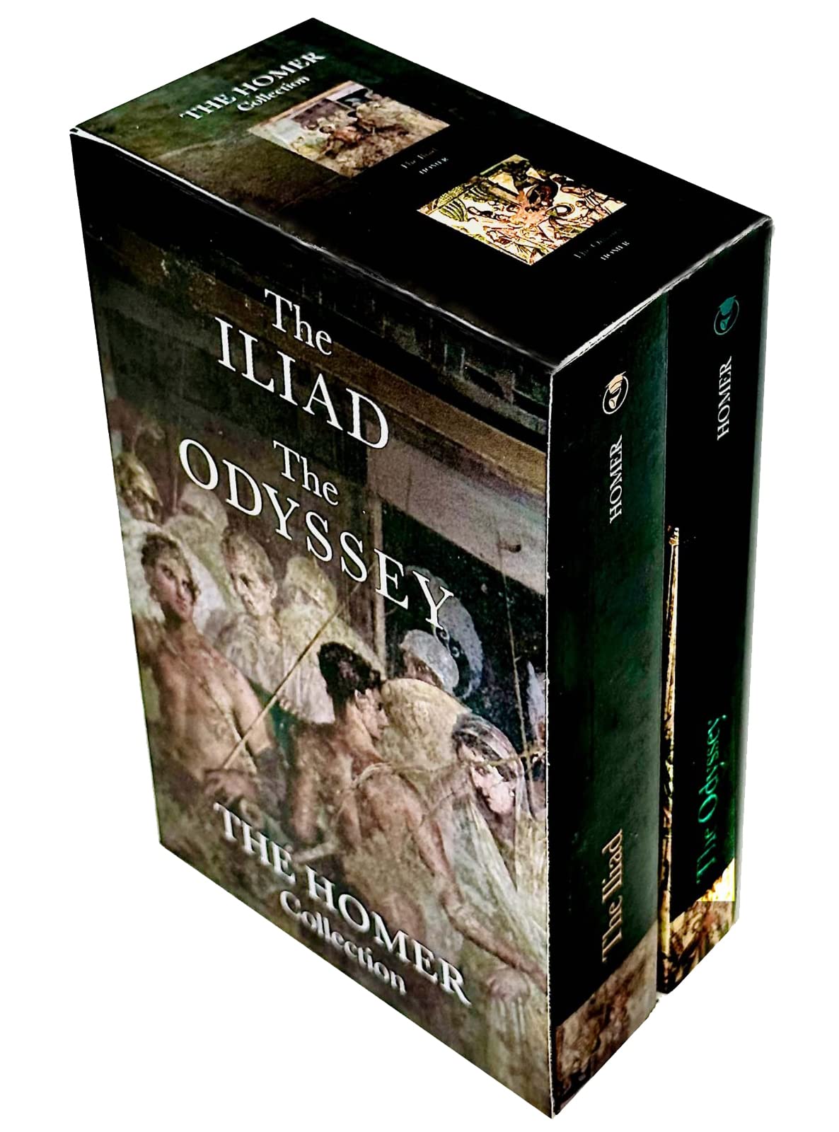 The Iliad and The Odyssey paperback books from The Homer Collection box set displayed together